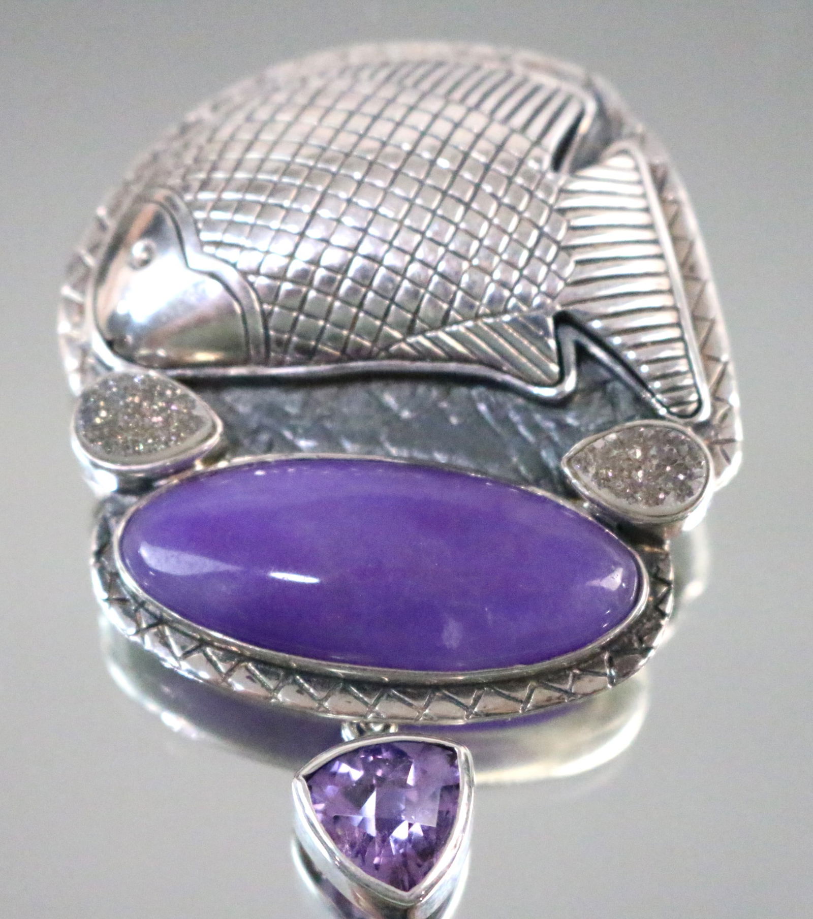 Sterling Silver AKR Amy Kahn Russell Fish Amethyst Brooch Pendant (1 of 6)