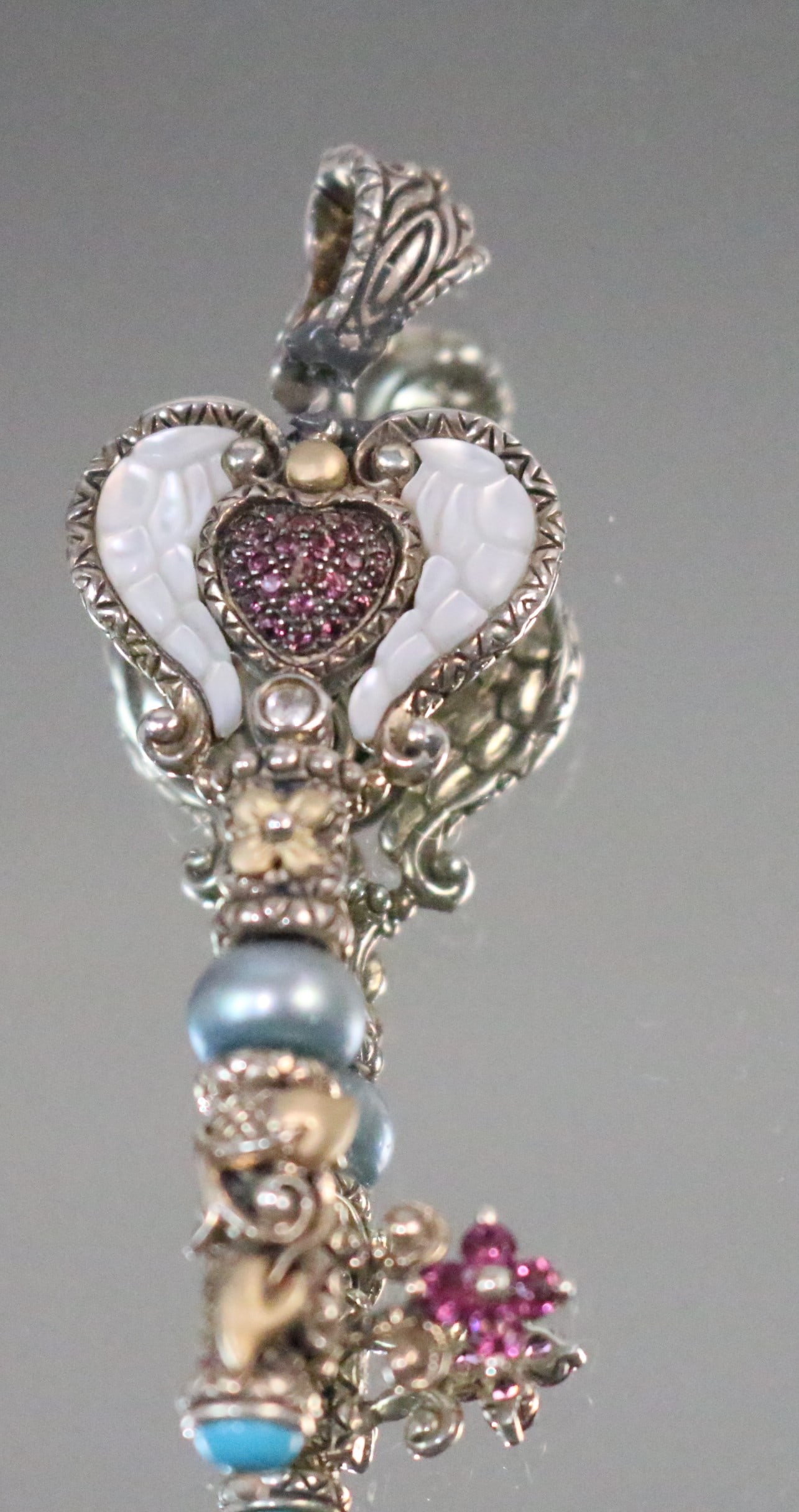 Barbara Bixby Sterling Silver 18kt Gold Angel Wing Key MOP Sapphire Topaz Pendant Enhancer (1 of 10)