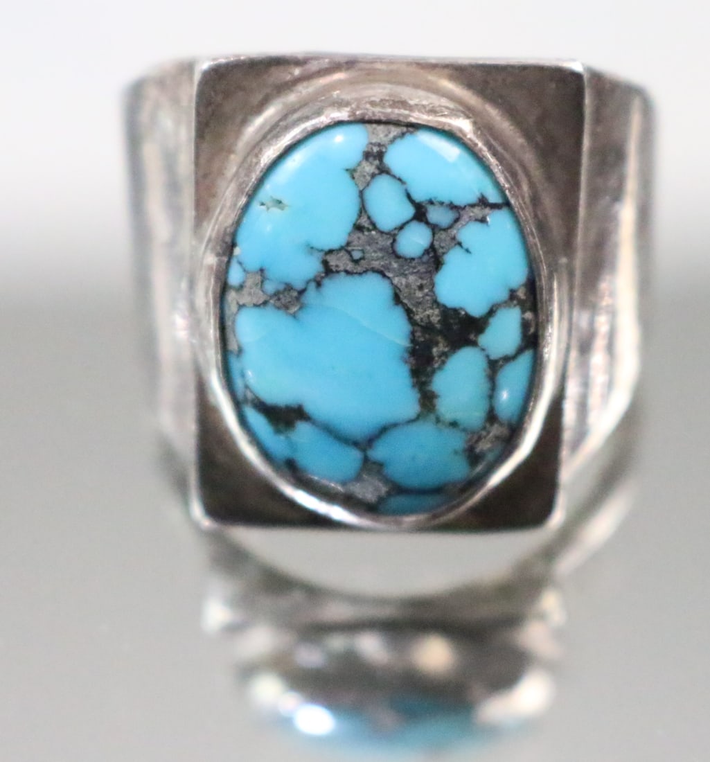 Native American Southwest EGOR large Sterling Silver Turquoise Ring (1 of 5)