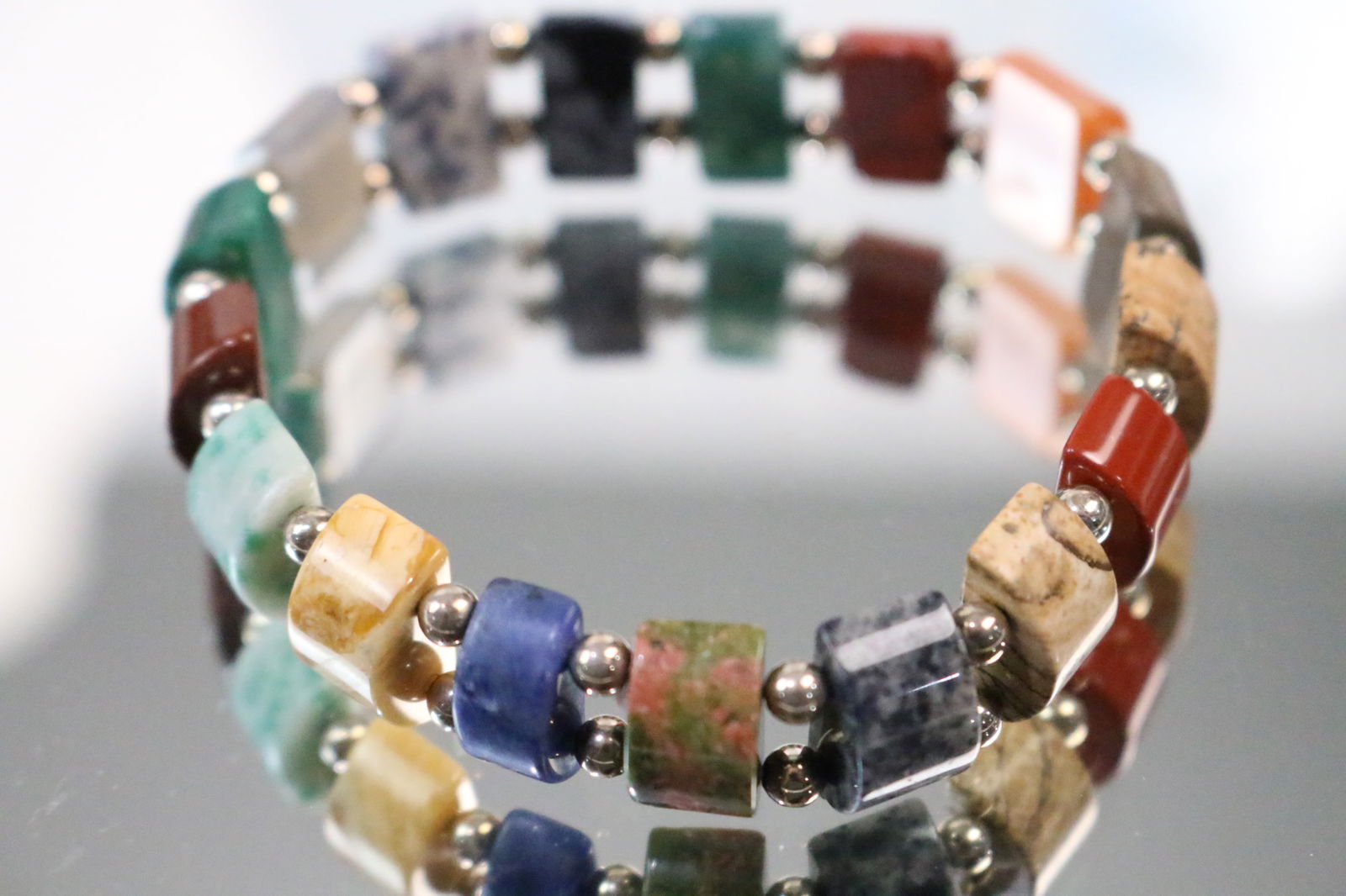 Sterling Silver Multi Natural Stone Bracelet (1 of 7)