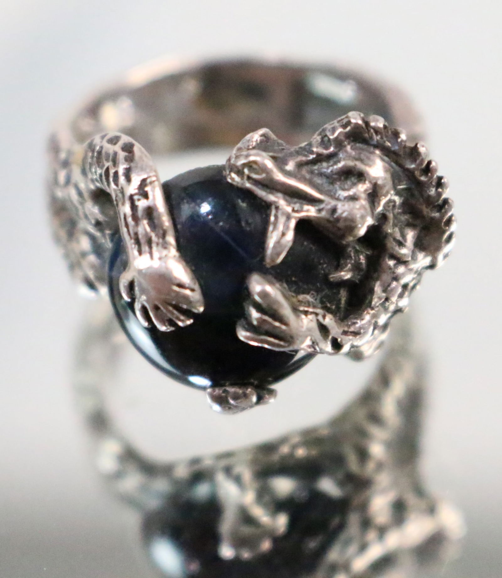 Sterling Silver 950 Black onyx Dragon Ring Taxco Mexico MATEO (1 of 10)