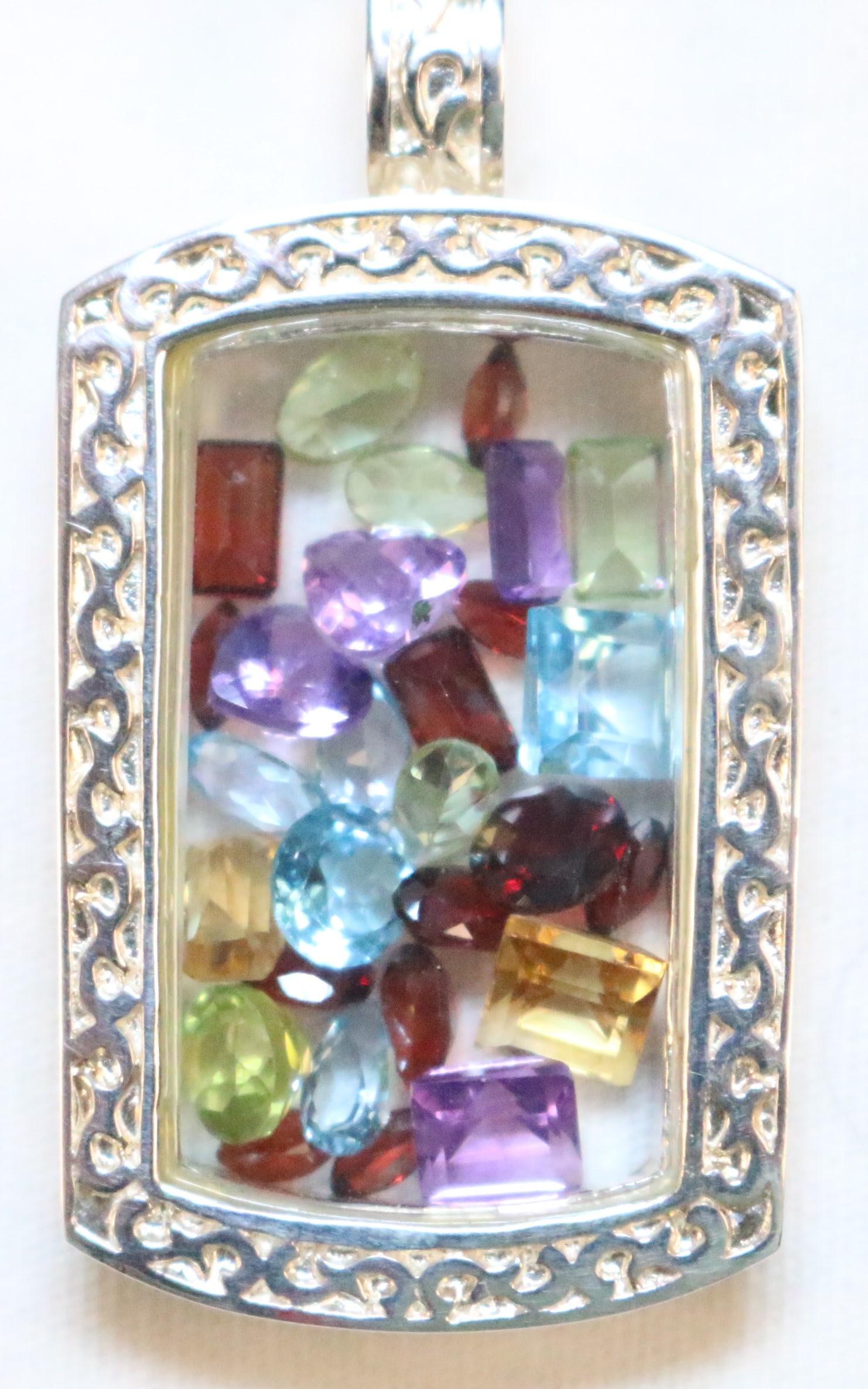 Sterling Silver Large Encased Floating Multi Crystal Pendant (1 of 5)