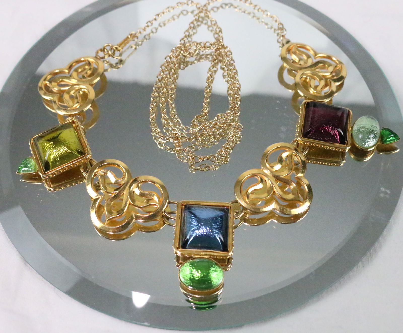 Vintage Designer Philippe Ferandis Paris Necklace pendant Doublet Modernist: Stamped: Philippe Ferrandis Paris. *this is not the original chain. We attached a gold tone chain one end is a lobster clasp, the other a hook. This can be changed out by you. This is a FABULOUS RARE