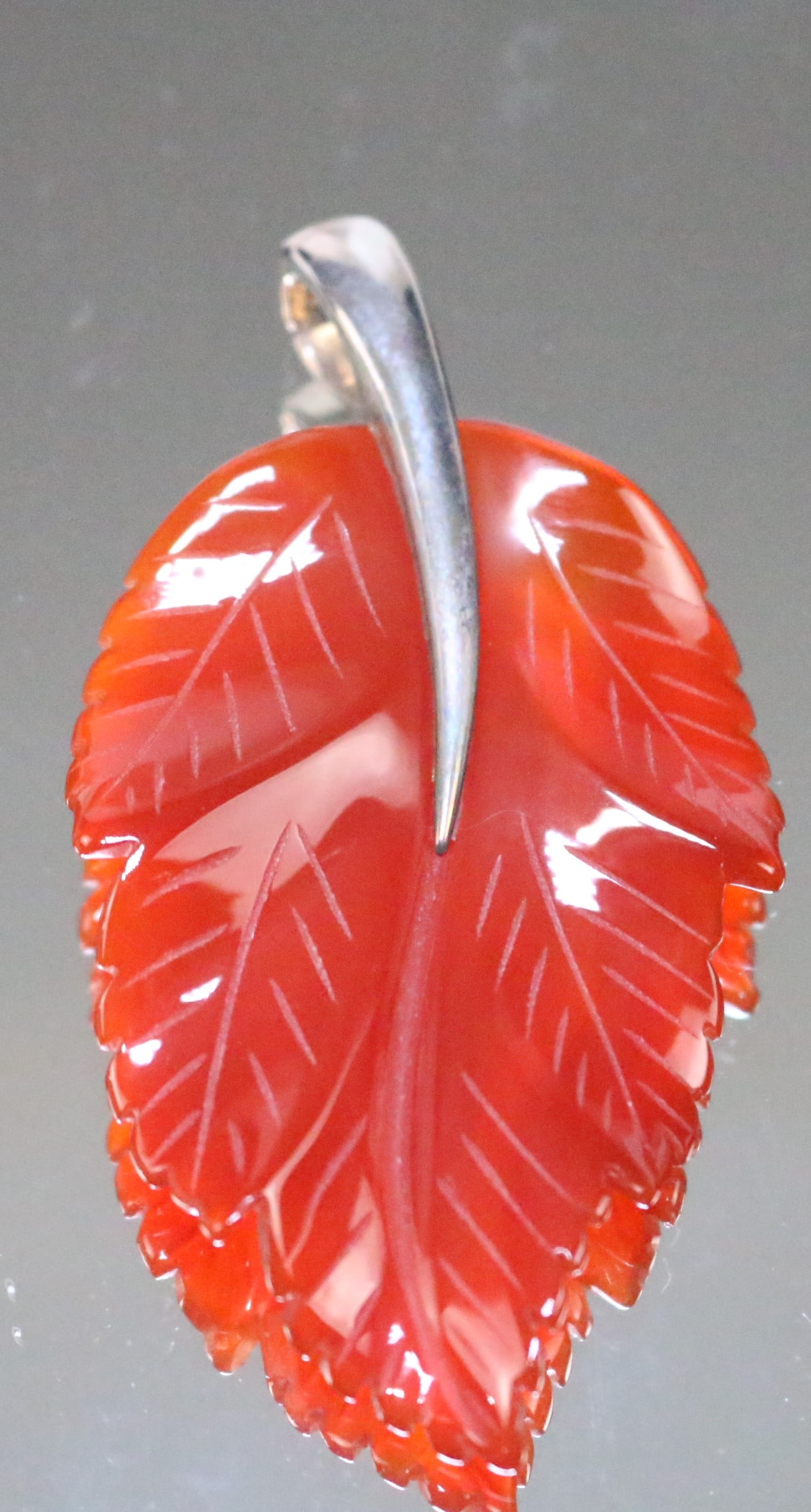 Whitney Kelly Sterling Silver Carnelian Carved Fall Red Orange Leaf Pendant (1 of 4)