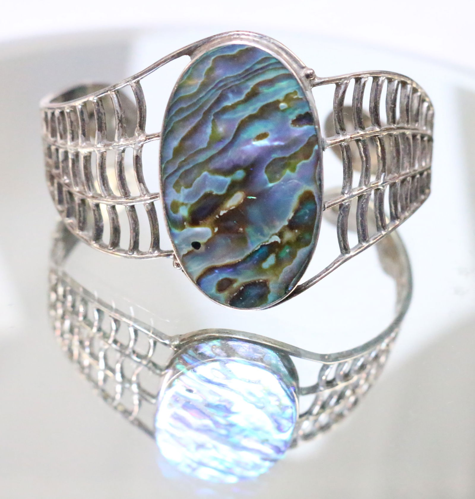 Sajen Sterling Silver Huge Abalone Cuff Modern Bracelet (1 of 5)