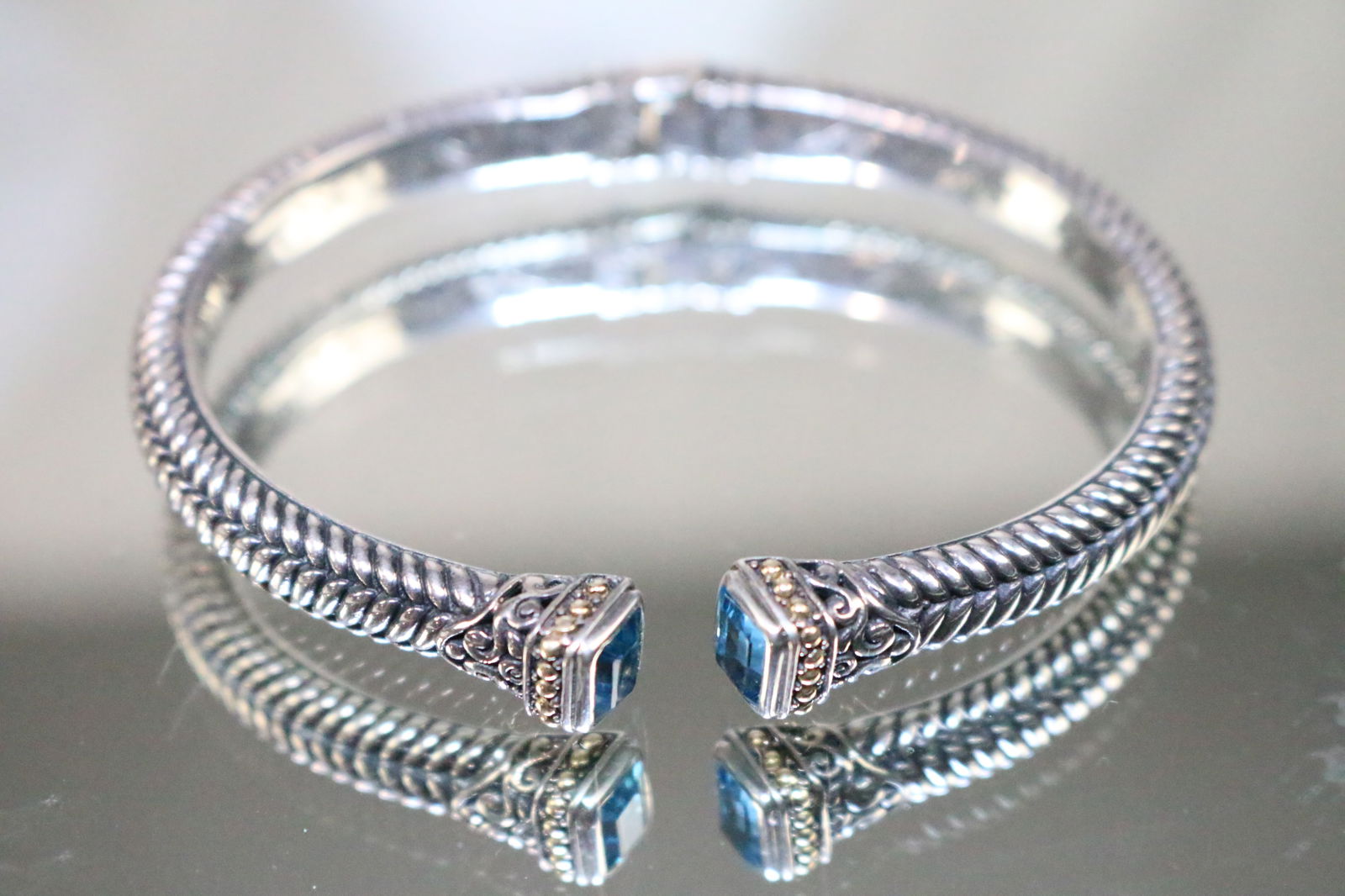 BJC Samuel Benham 18kt Sterling Silver Blue Topaz Cuff Bracelet (1 of 9)