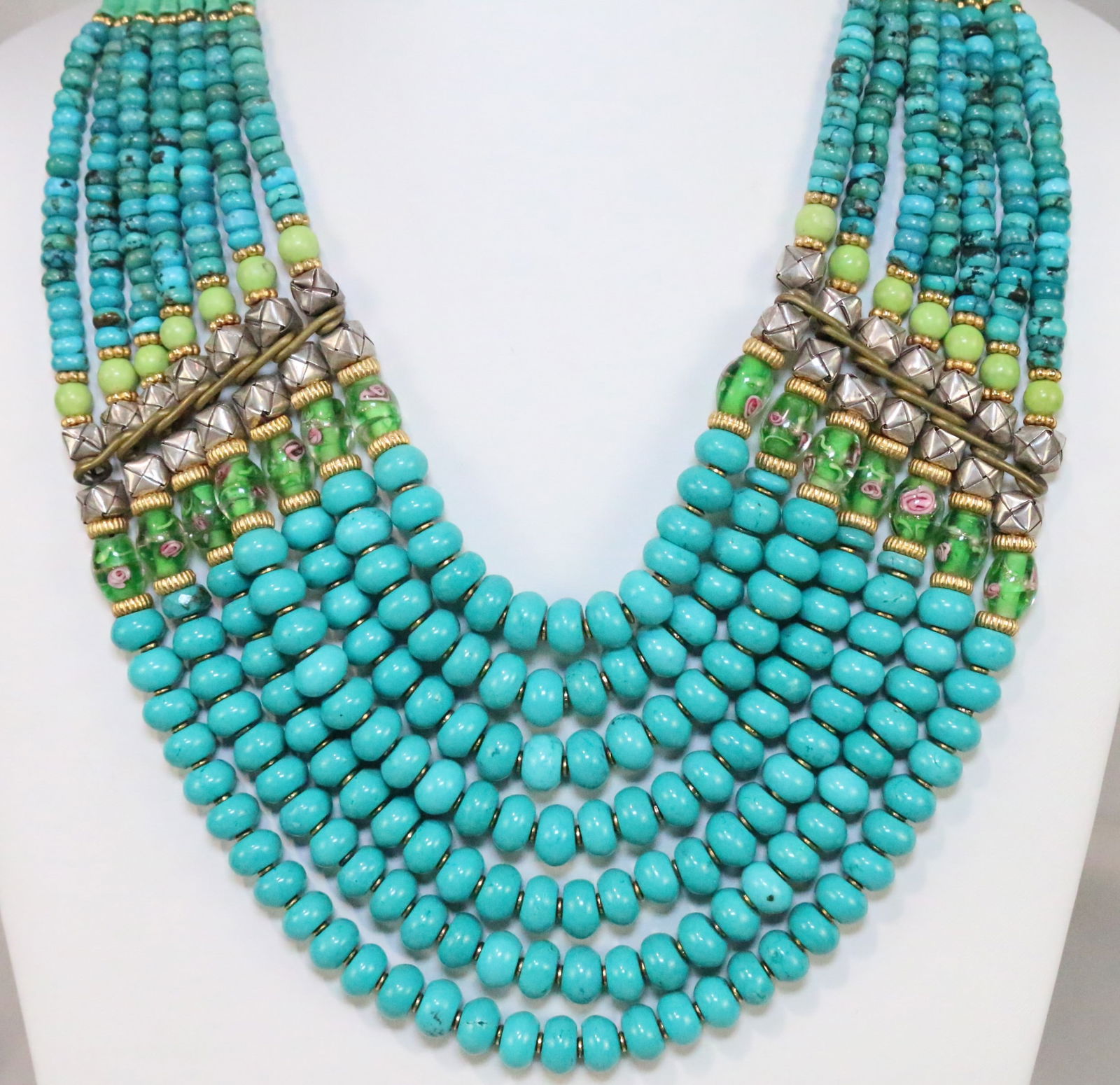 Designer Masha Archer ONE OF A KIND Massive Turquoise Lampwork Bead Necklace (1 of 10)