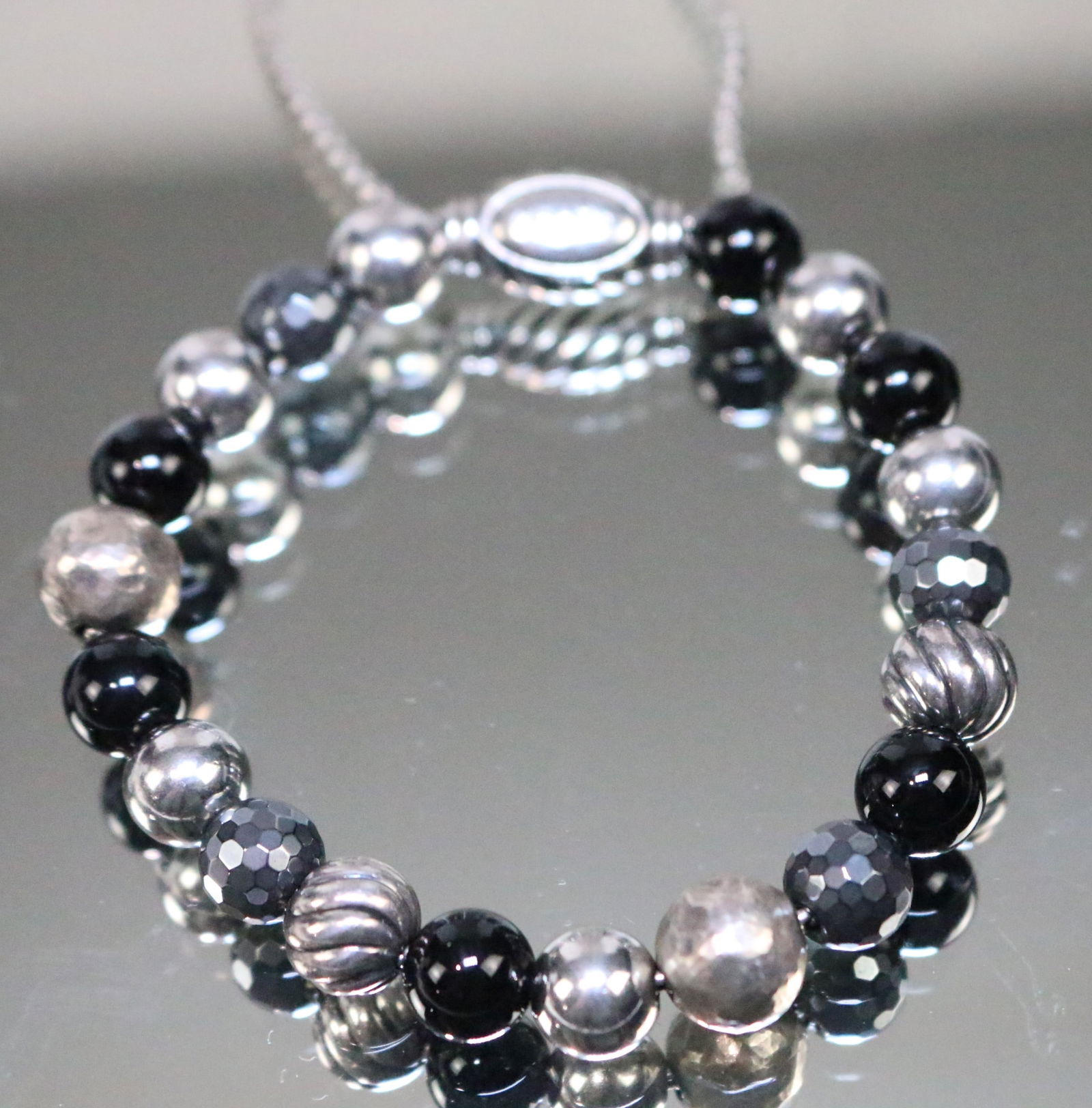 Authentic ESTATE David Yurman Elements Sterling Silver Black Onyx Hematite Beaded bracelet (1 of 10)