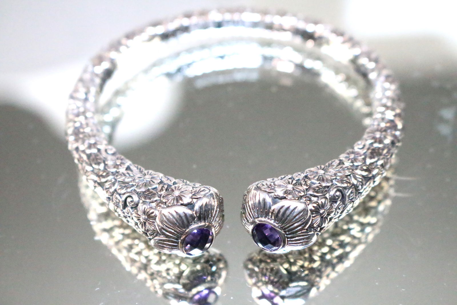 JAi by John Hardy Sterling Silver Floral Daisy Amethyst Cuff Bracelet (1 of 10)