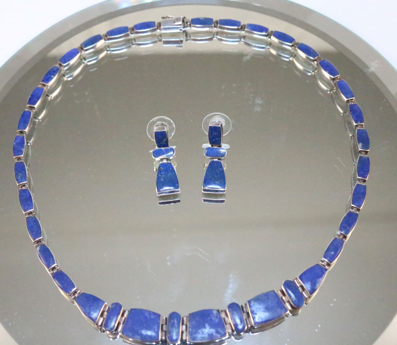 Vintage 980 Sterling Silver Lapis Necklace & Earrings set (1 of 10)