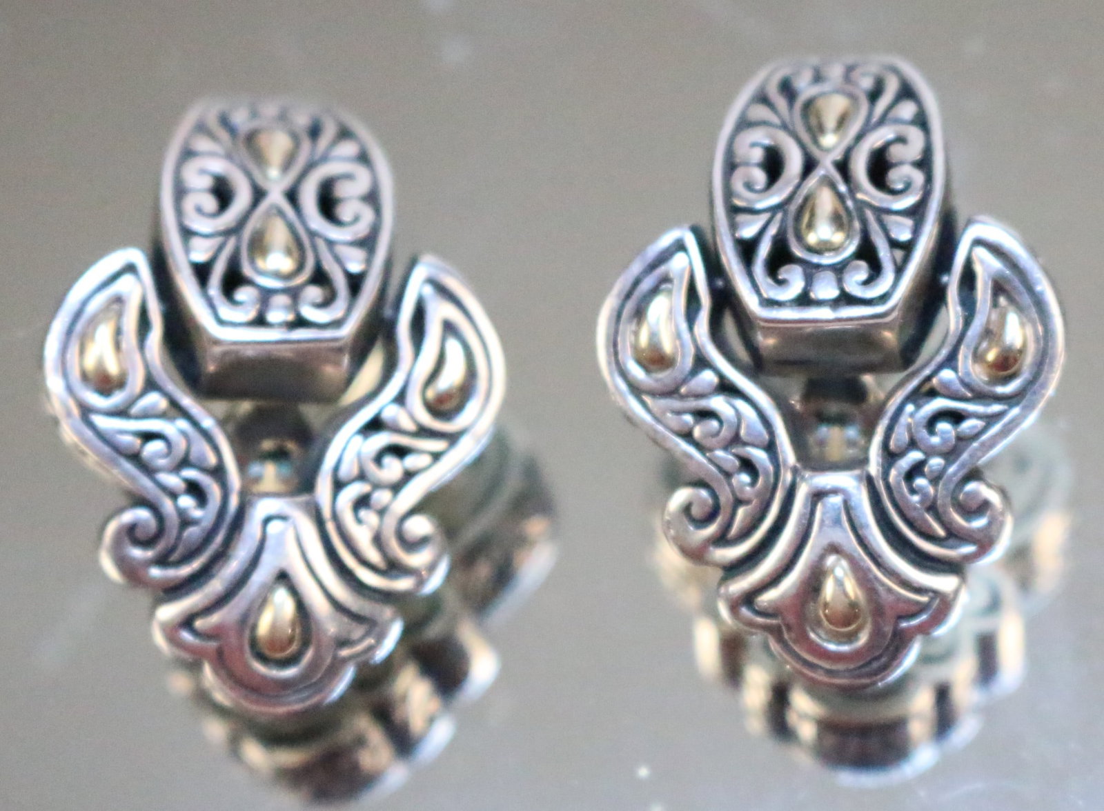 BJC Samuel Benham 18kt Gold Sterling Silver Swing Scroll Dangle Large Clip Earrings (1 of 8)