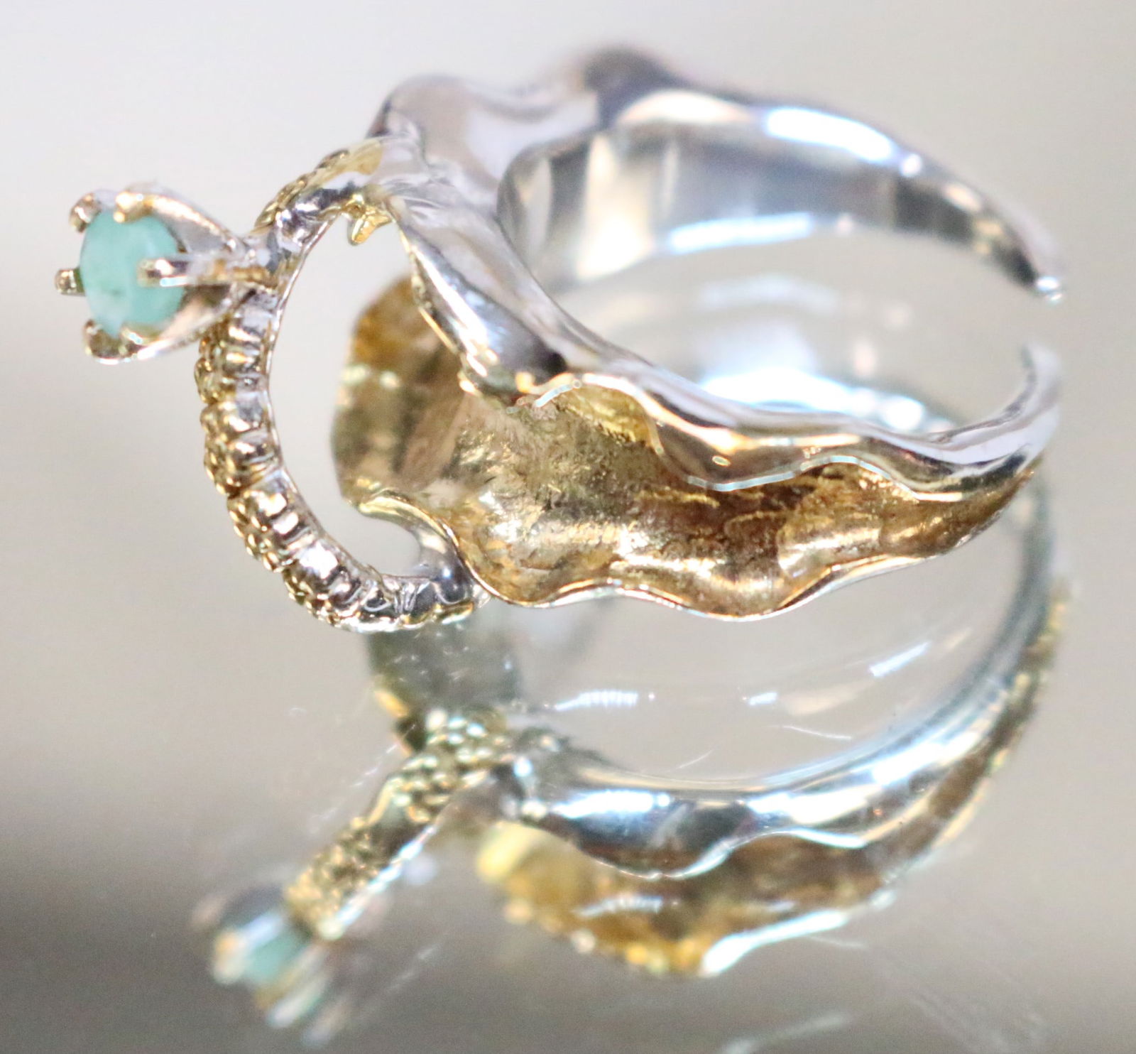 Sterling Silver Brutalist Vine Floral Chalcedony Ring (1 of 7)