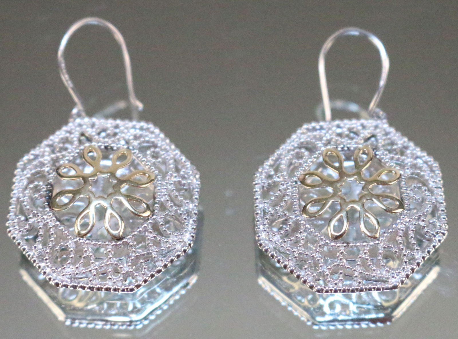 New RGI 14kt gold Sterling Silver Large Filligree Earrings (1 of 5)