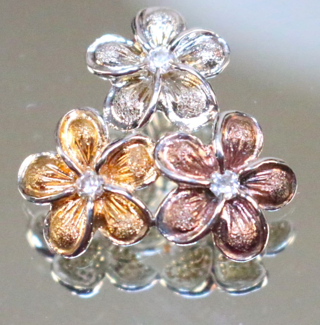 Kabana Sterling Silver Rose Gold Yellow Gold Tri Color Plumeria Pendant (1 of 2)