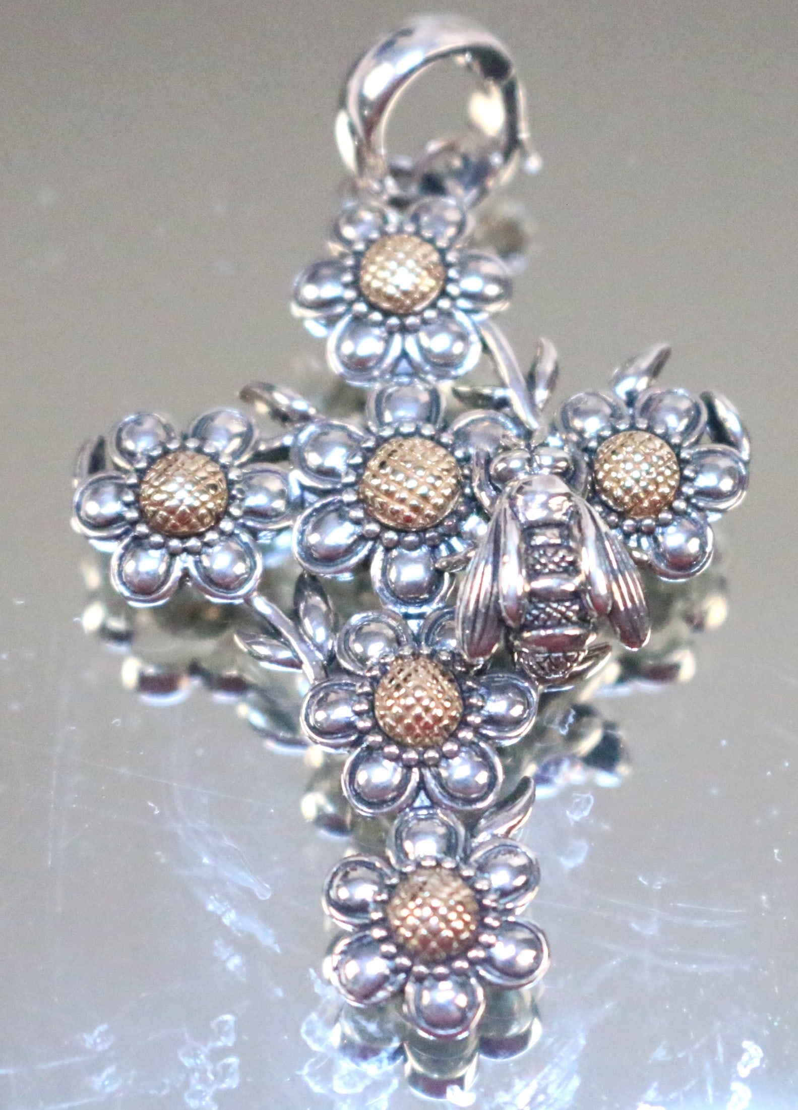 K C STUDIO Kieselstein Cord 14kt gold Sterling Silver Daisy Cross Pendant (1 of 5)