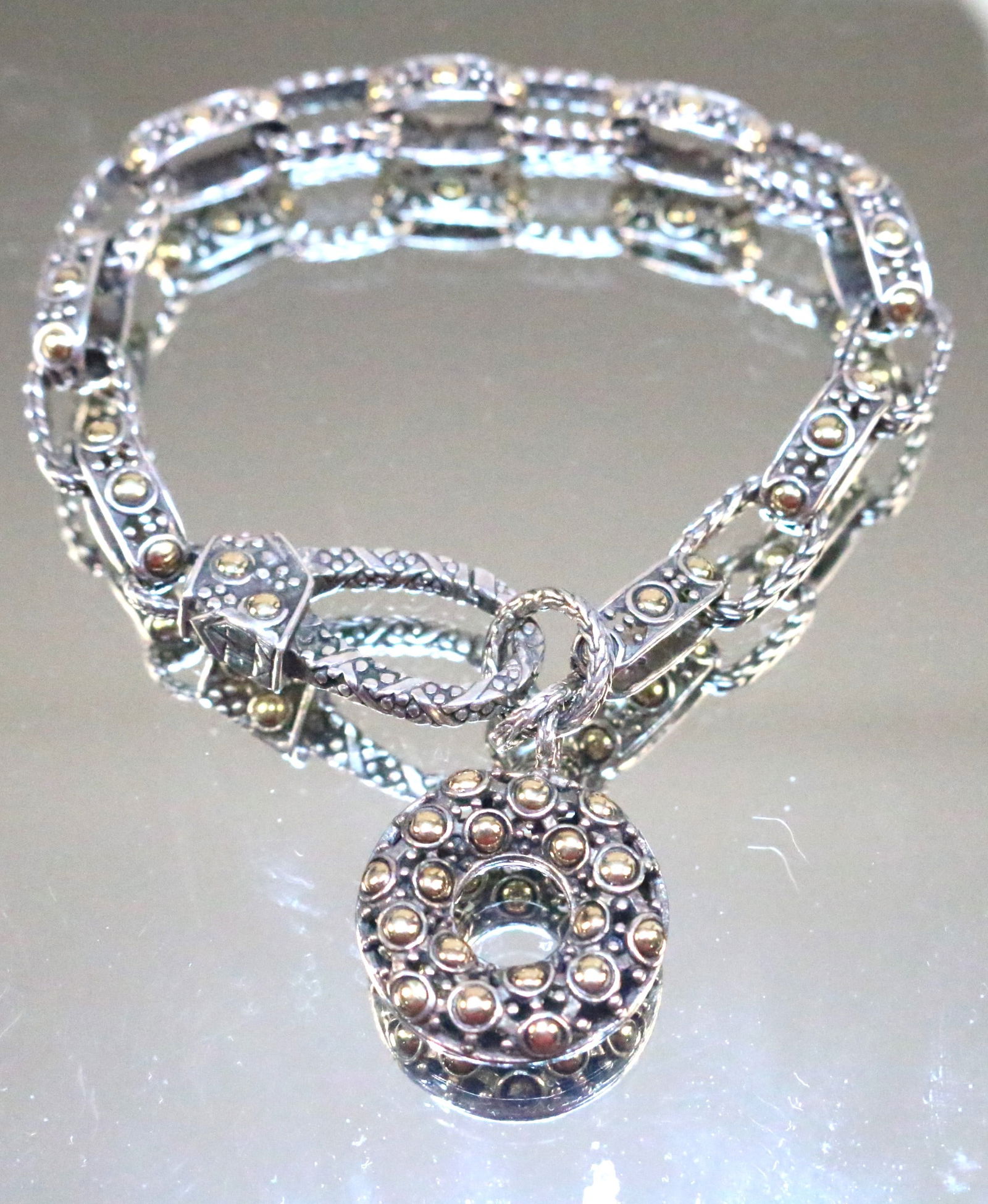 RARE AUTHENTIC John Hardy 18kt Gold & Sterling Silver Dot Link Bracelet (1 of 5)