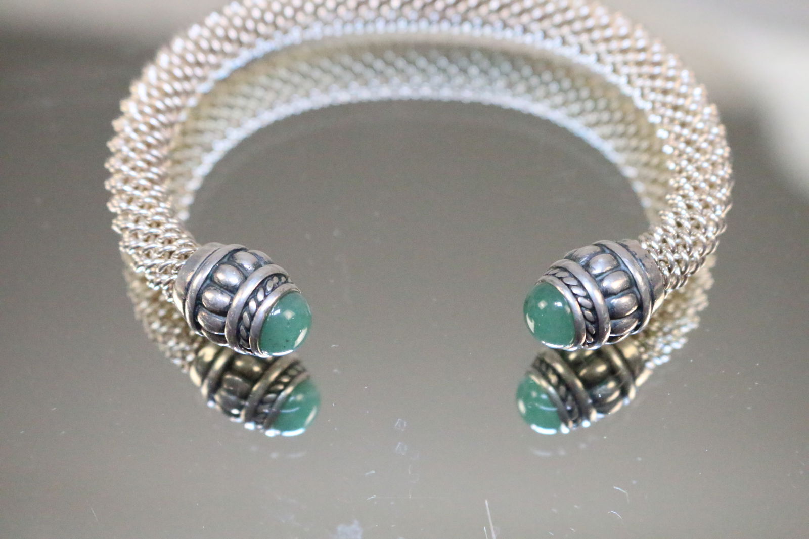 Vintage Judith Ripka Sterling Silver Jade Cuff Bracelet (1 of 5)