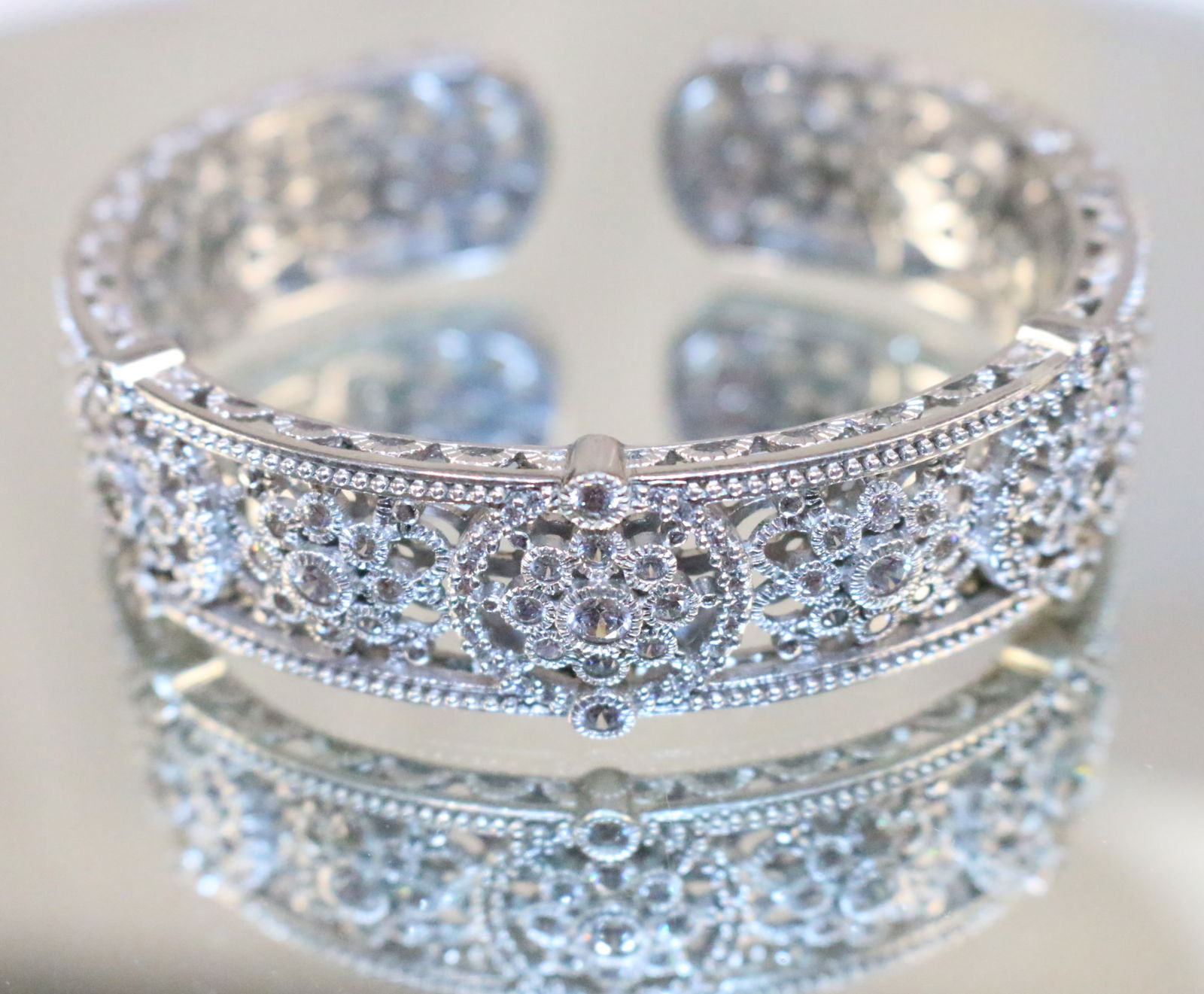 Judith Ripka Sterling Silver Filligree Floral CZ Cuff Bracelet (1 of 5)
