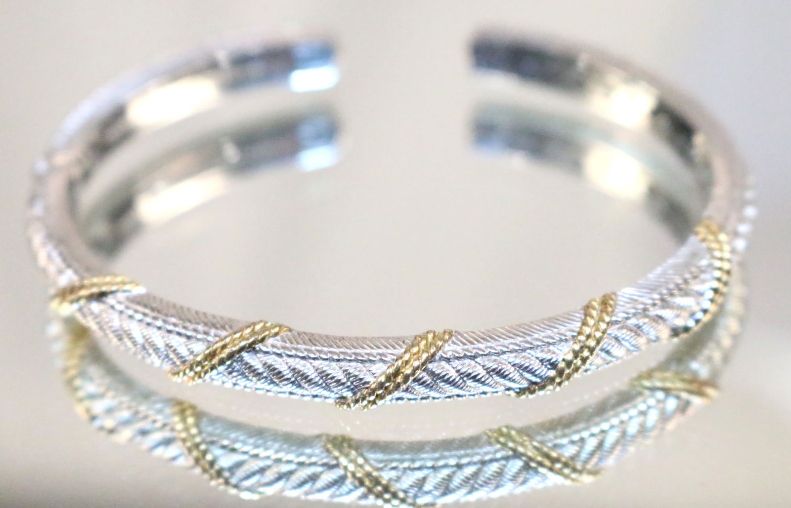 Judith Ripka Sterling Silver 2 Tone Cuff Bracelet (1 of 7)