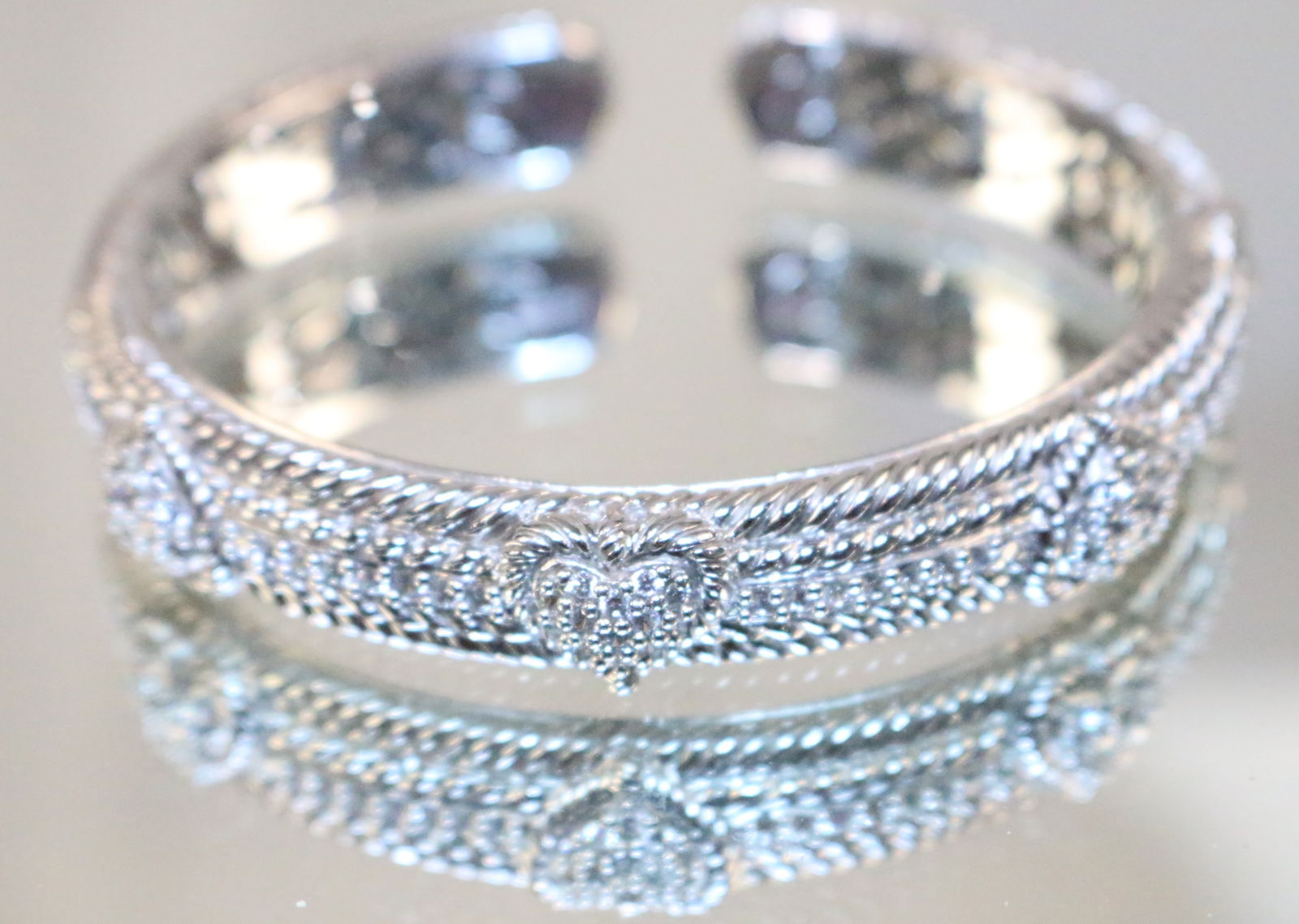 Judith Ripka Sterling Silver Heart CZ Cuff Bracelet (1 of 4)