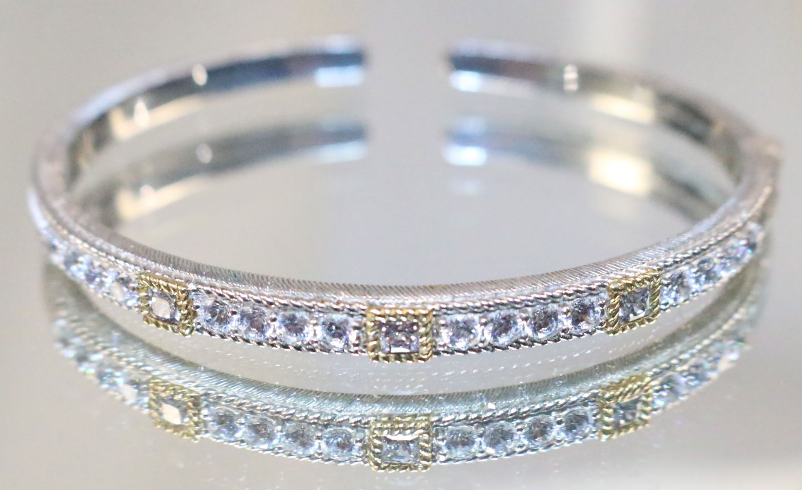 Judith Ripka Sterling Silver 2 Tone CZ Tennis Cuff Bracelet (1 of 4)