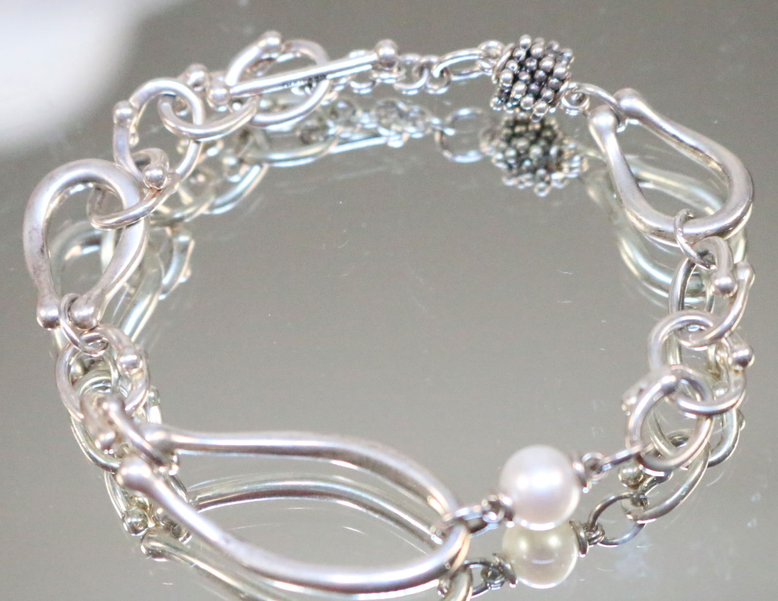 Michael Dawkins Sterling Silver Pearl Caviar link bracelet (1 of 7)