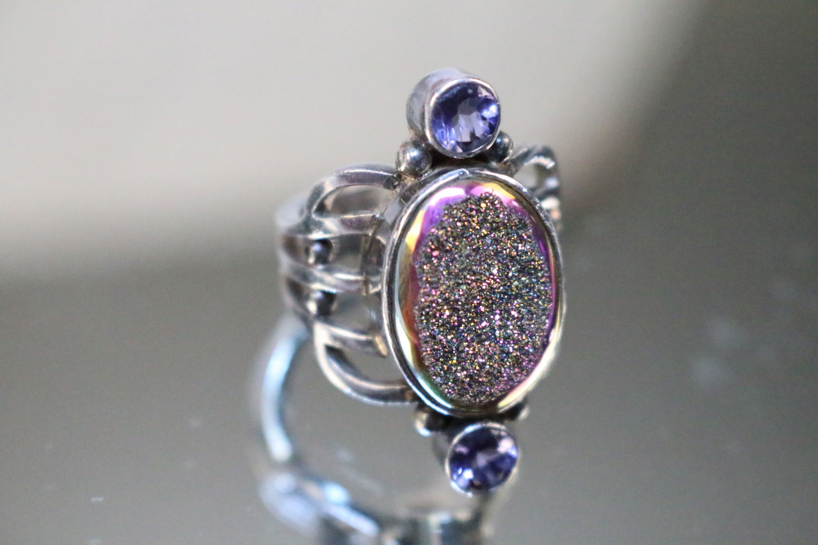 Sajen Sterling Silver Purple Druzy Amethyst Statement Ring (1 of 6)