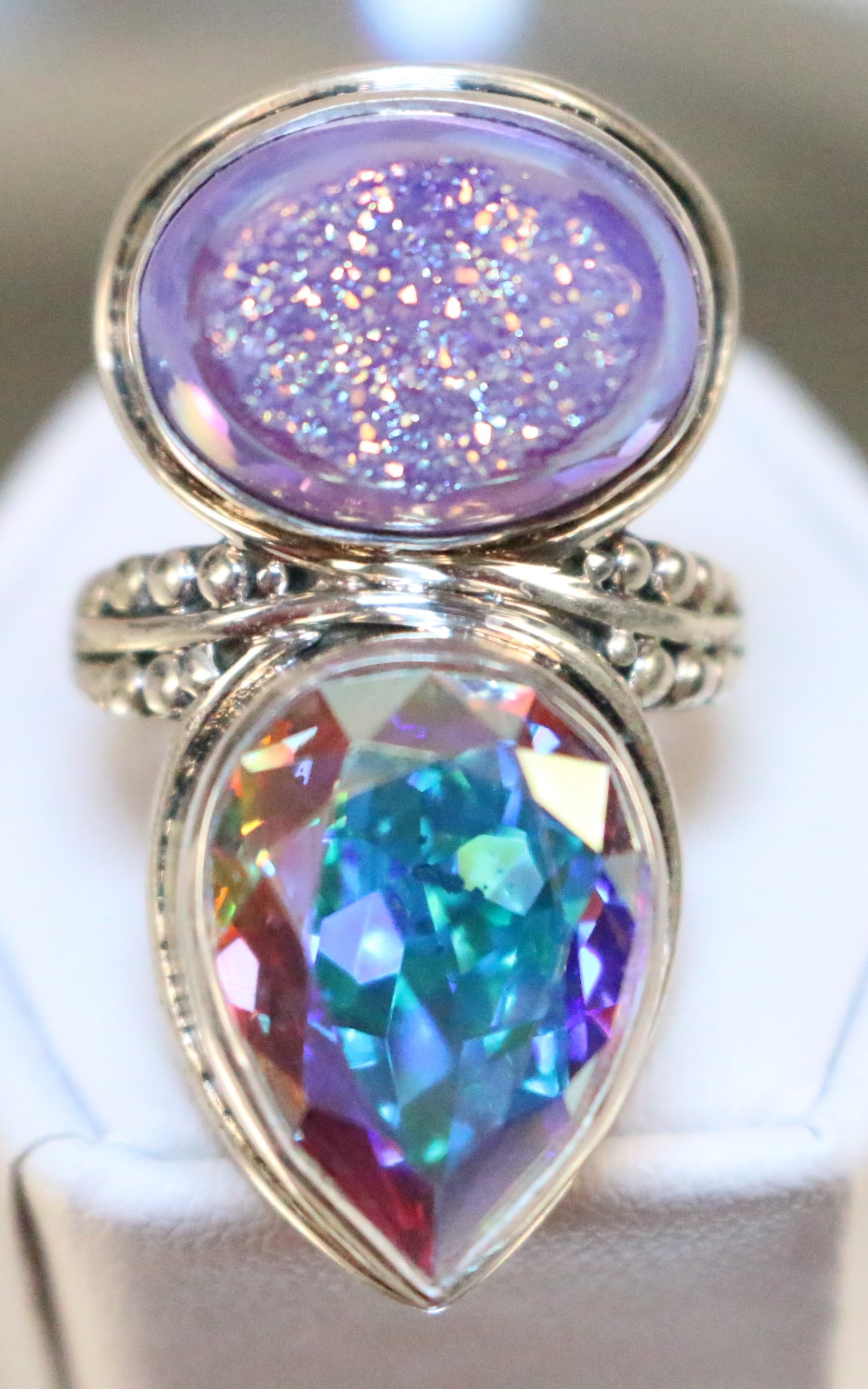 Sajen Sterling Silver Lavender druzy & rainbow quartz Ring (1 of 5)