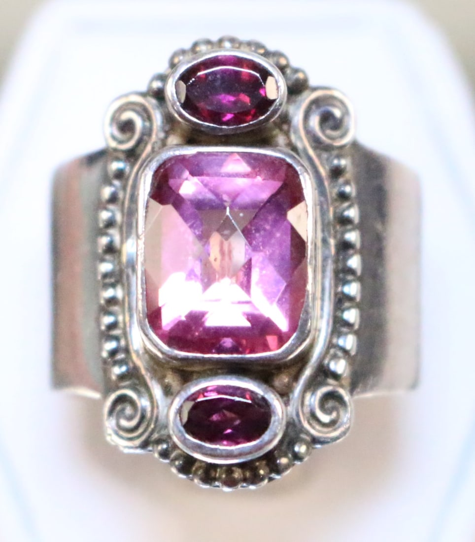 Sajen Sterling Silver Huge Pink topaz and tourmaline Ring (1 of 6)
