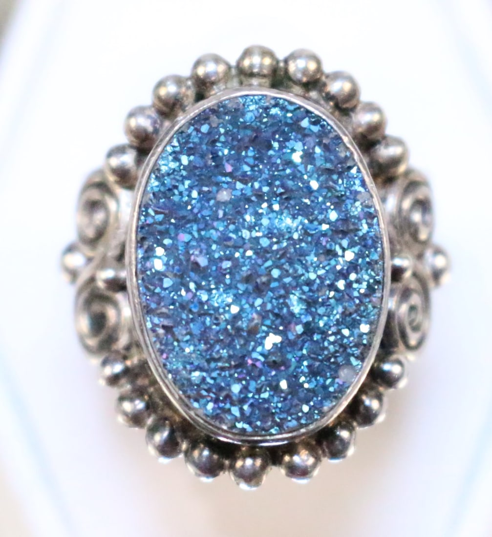 Sajen Sterling Silver Large Blue Druzy Statement Ring (1 of 6)