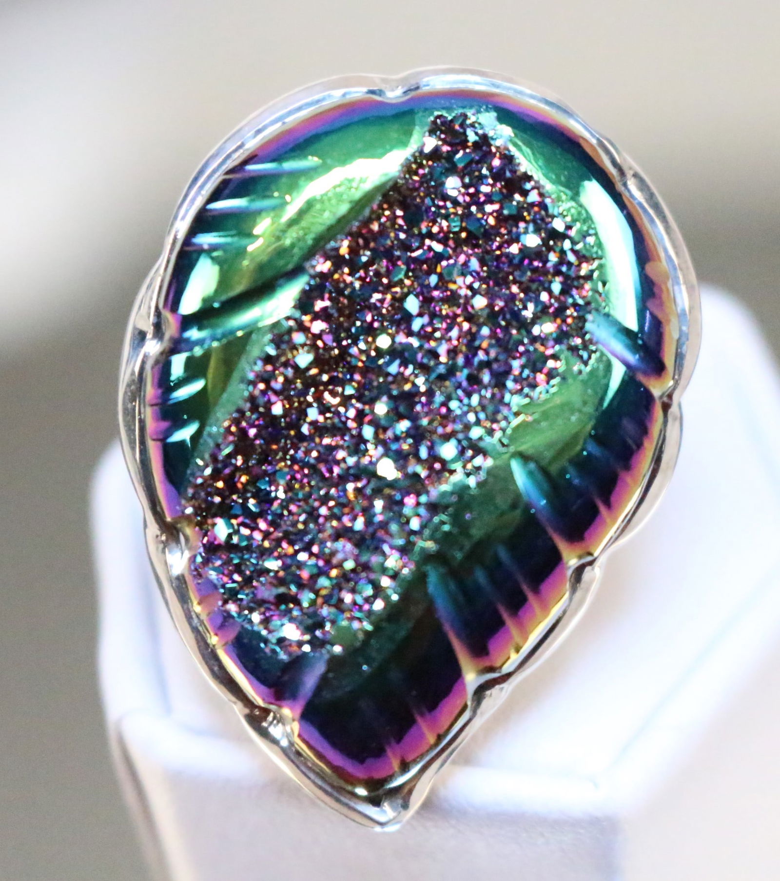 Sajen Sterling Silver Huge Purple Rainbow Peacock Druzy Statement Ring (1 of 7)