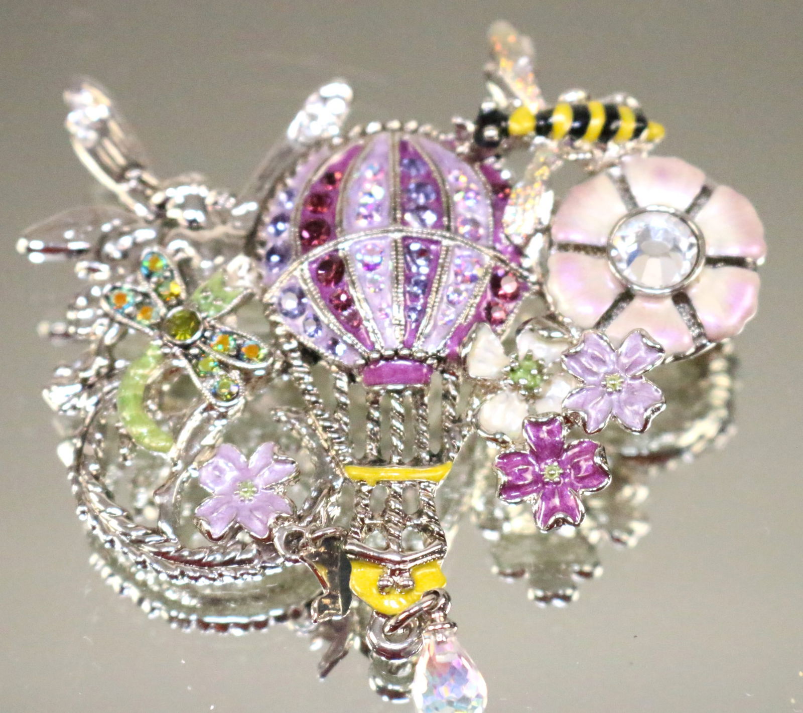 Kirks Folly Hot Air Balloon Floral Insect Silver tone Brooch Pendant (1 of 4)