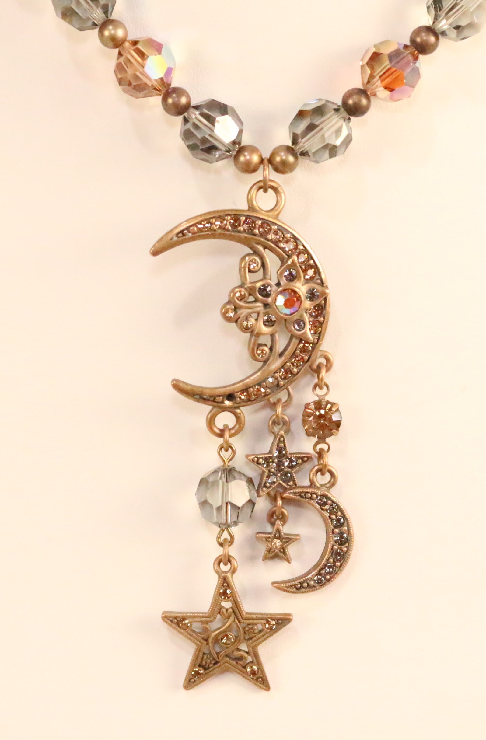 Kirks Folly vintage copper color crystal Moon Pendant Necklace (1 of 7)