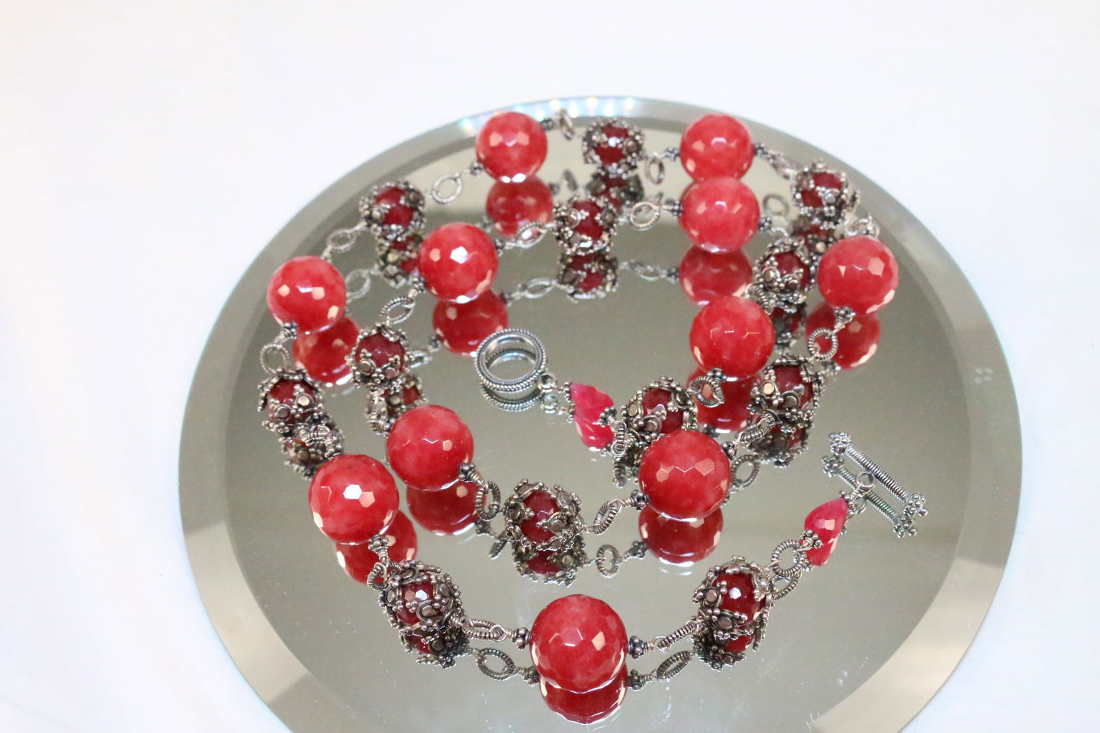 Sterling Silver 35" Opera Length Huge facetted Red Amethyst Necklace (1 of 5)