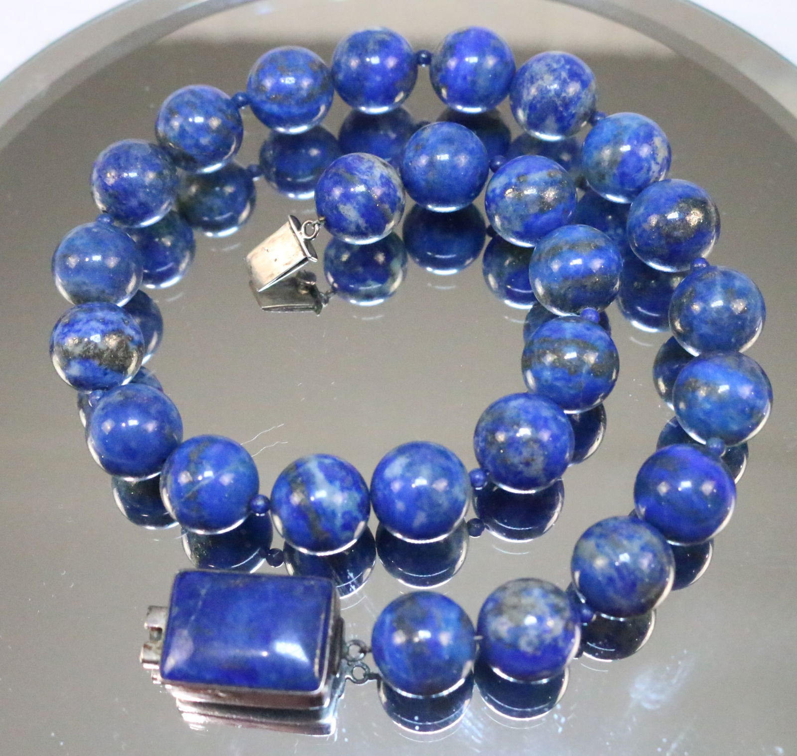 Vintage HUGE Lapis Lazuli Sterling Bead Necklace (1 of 9)