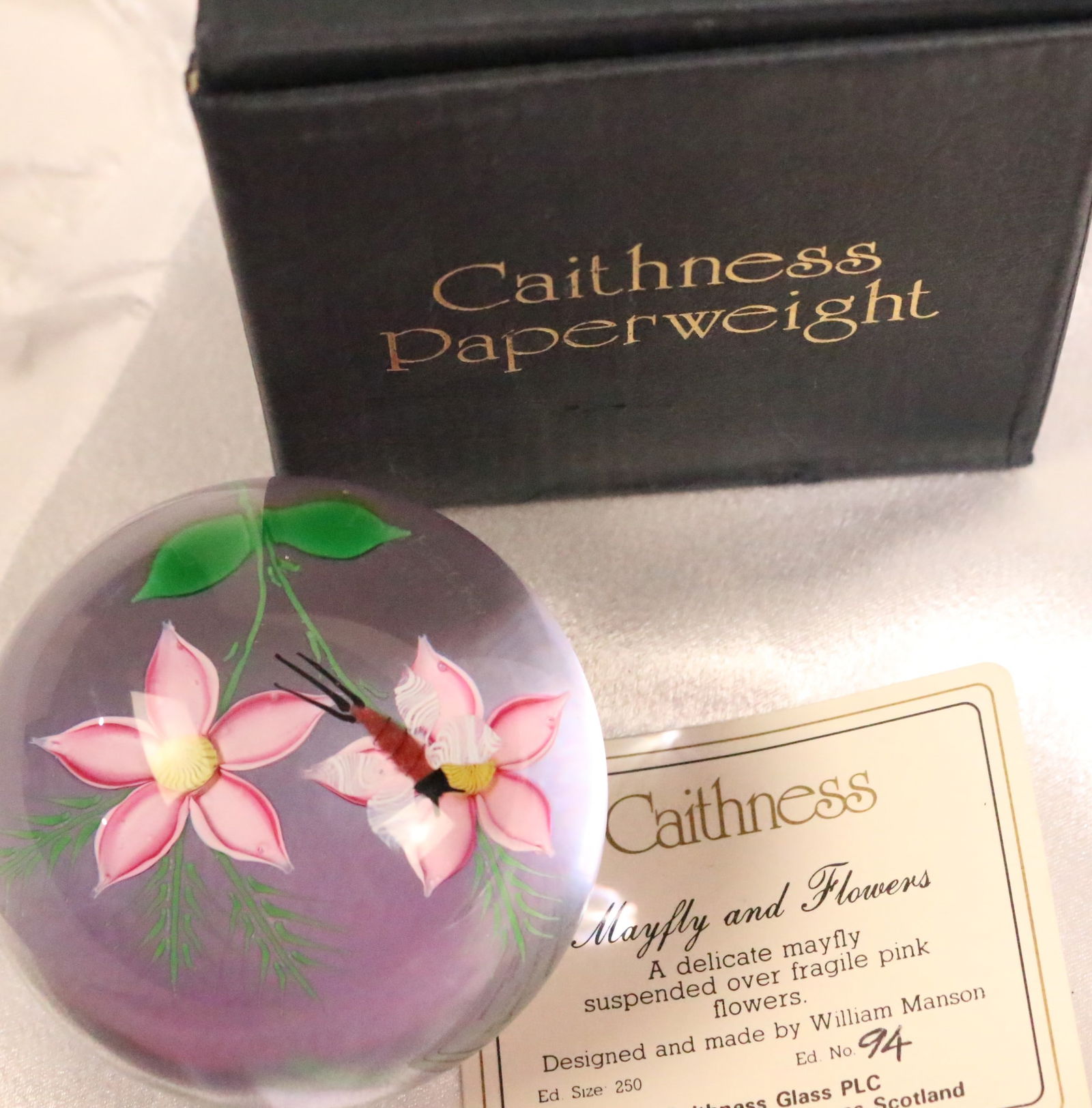 Caithness Scotland Mayfly and Flowers Limited Edition Art Glass Paperweight by William Manson (1 of 9)