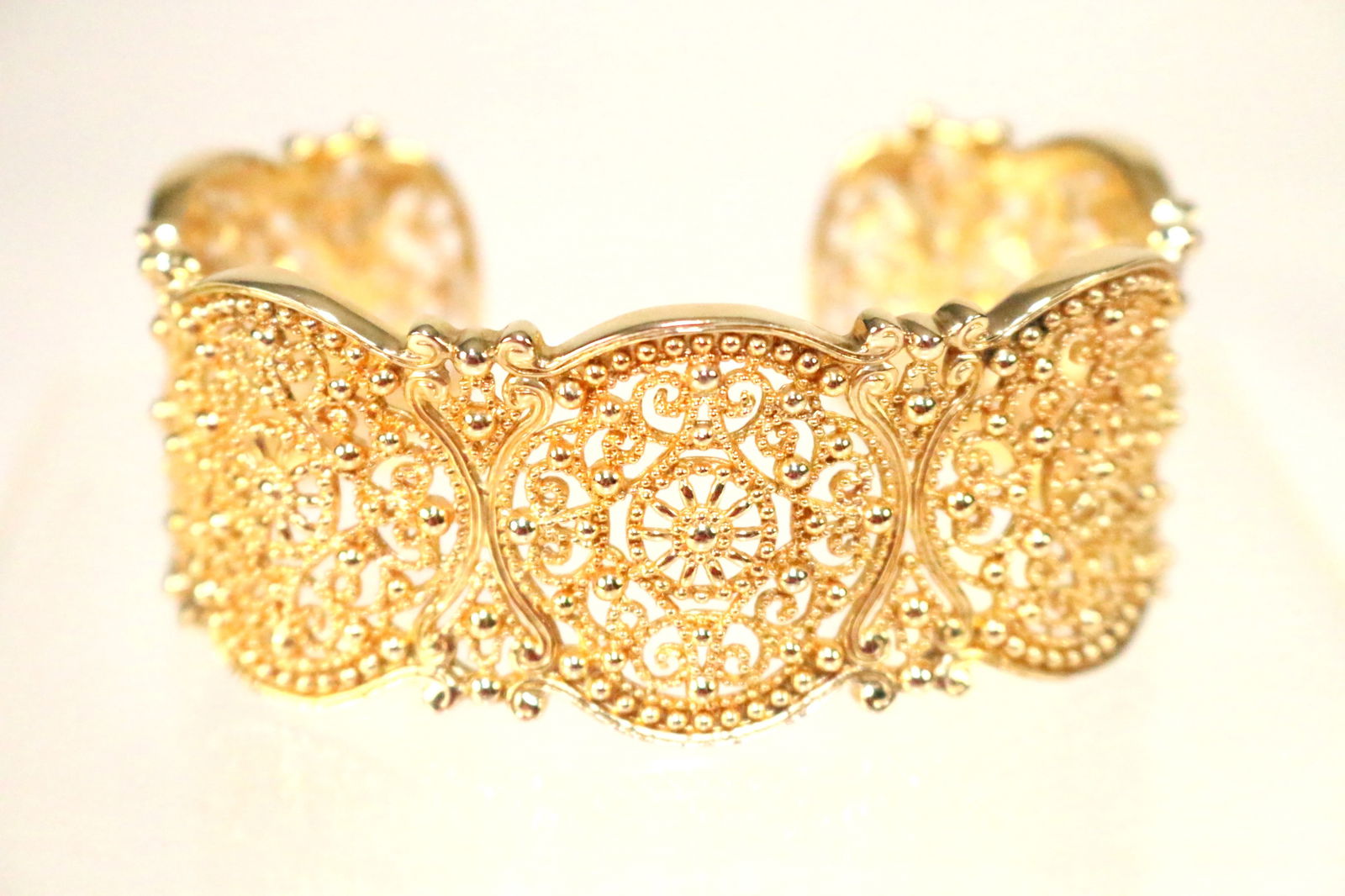 Gold Vermeil Sterling Silver Wide Scroll Disc cuff Bracelet (1 of 6)