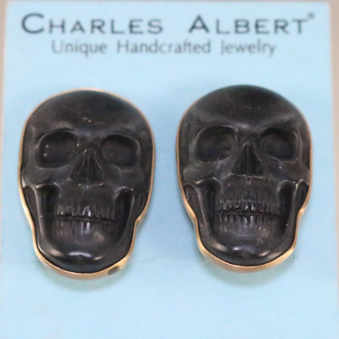 NEW Charles Albert Black Obsidian Skull earrings Gold alchemia (1 of 5)