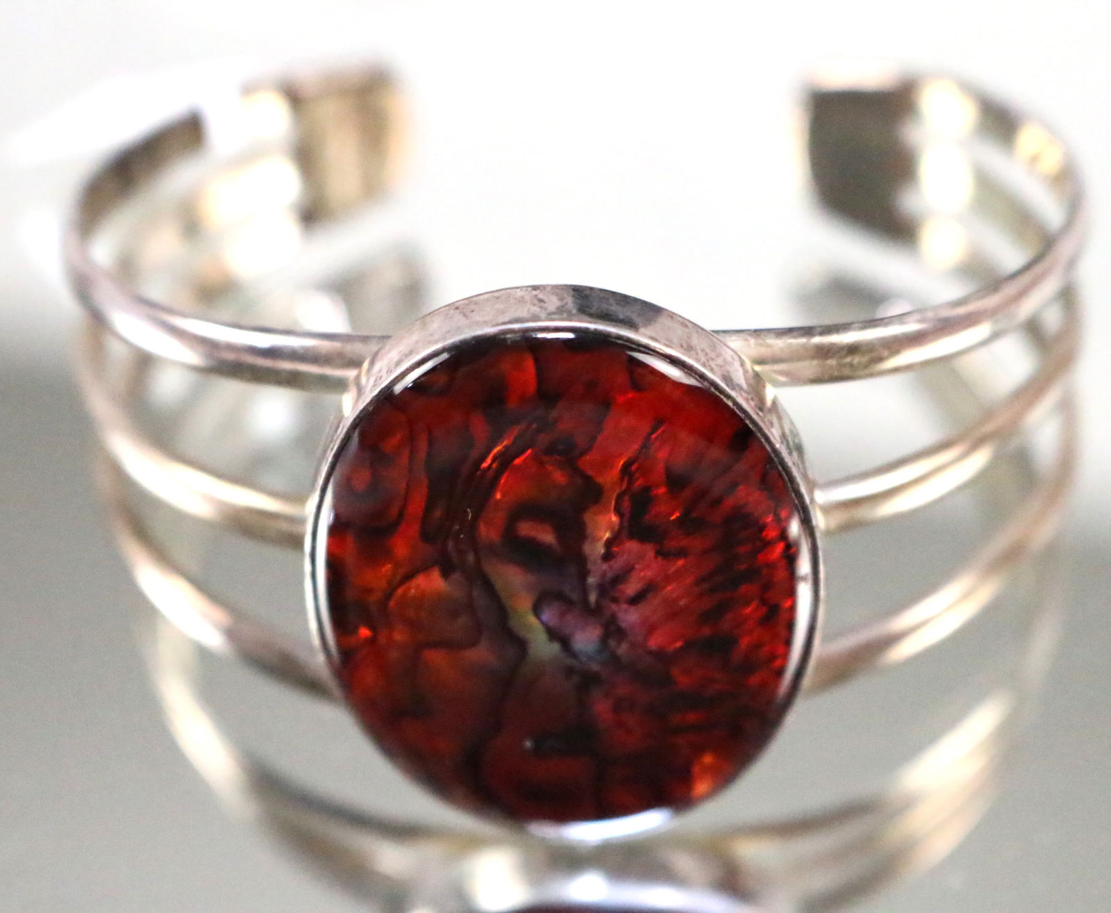 NEW Charles Albert Sterling Silver Red Abalone Cuff Bracelet (1 of 8)