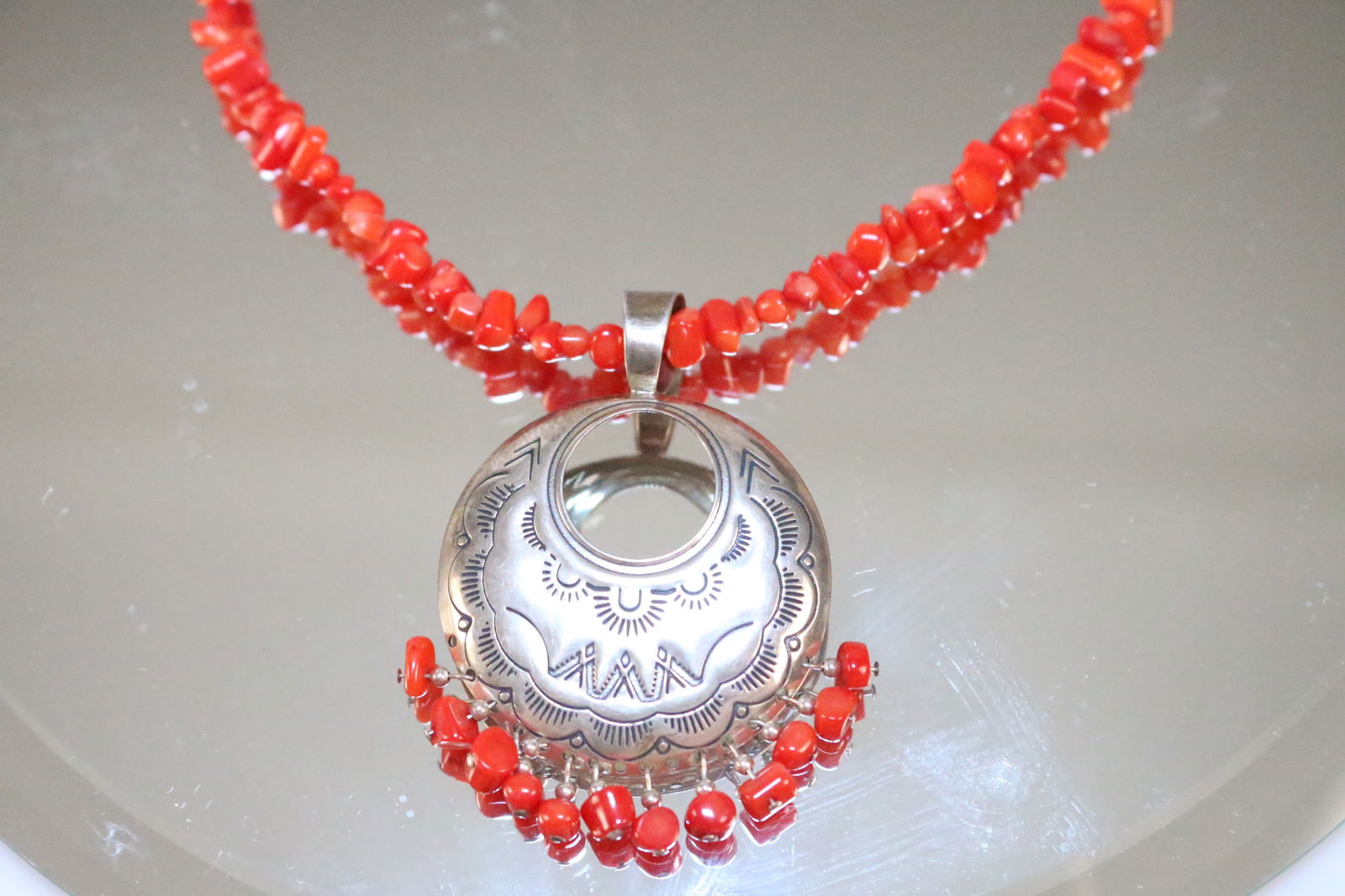 Early Carolyn Pollack QTC Red coral Sterling Silver Pendant Necklace (1 of 6)