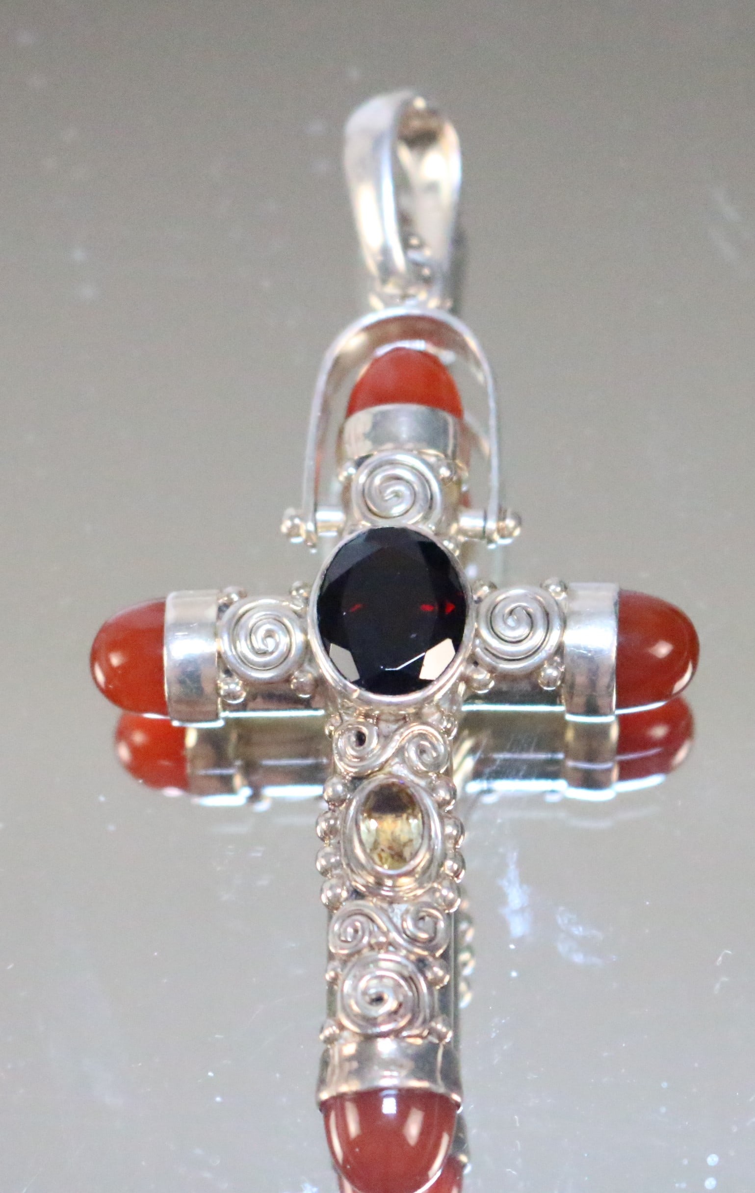 Sajen Sterling Silver Carnelian Amethyst and tourmaline Large Cross Pendant (1 of 5)