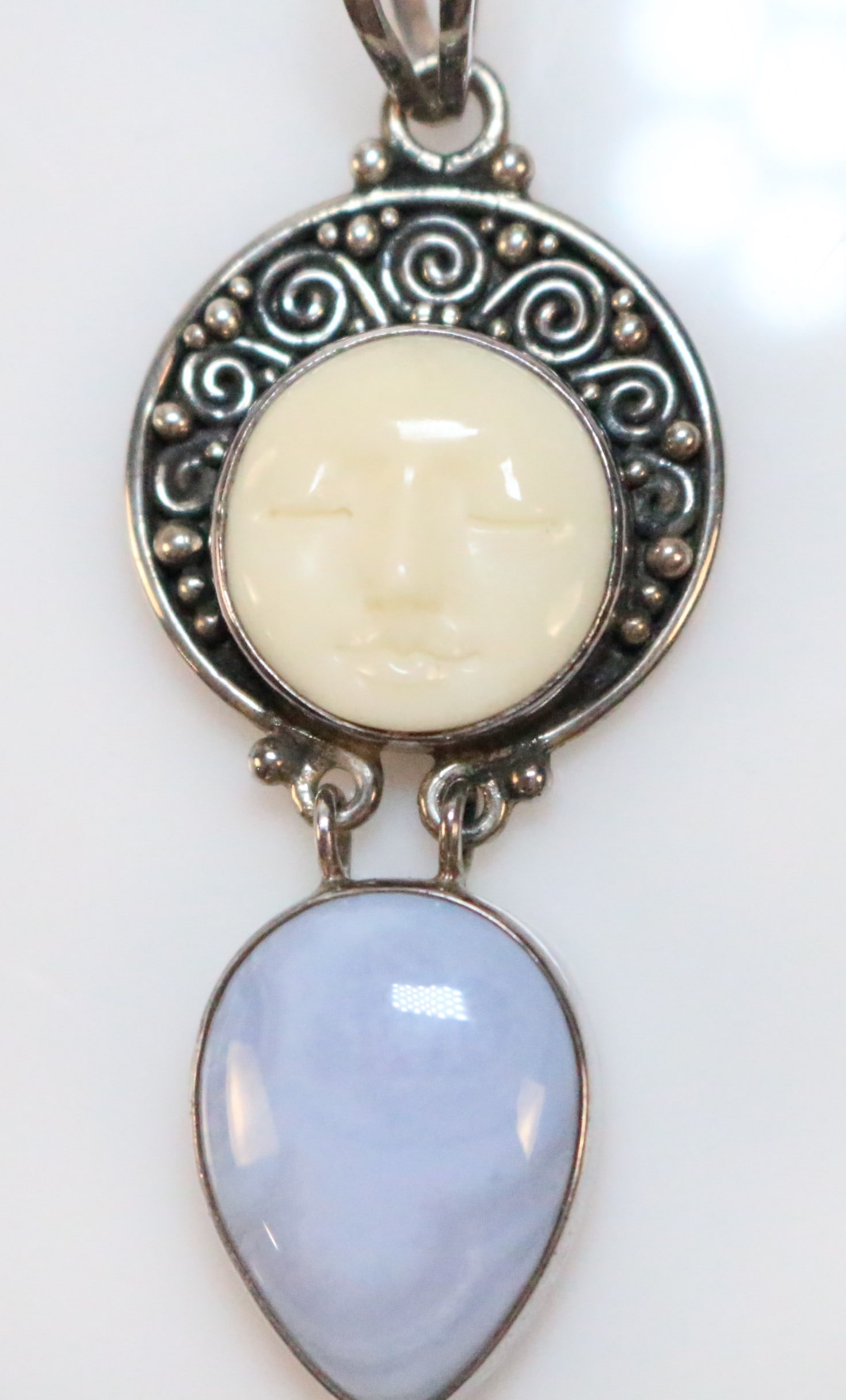 Sajen Sterling silver Agate Moon Face & Larimar Pendant. (1 of 5)
