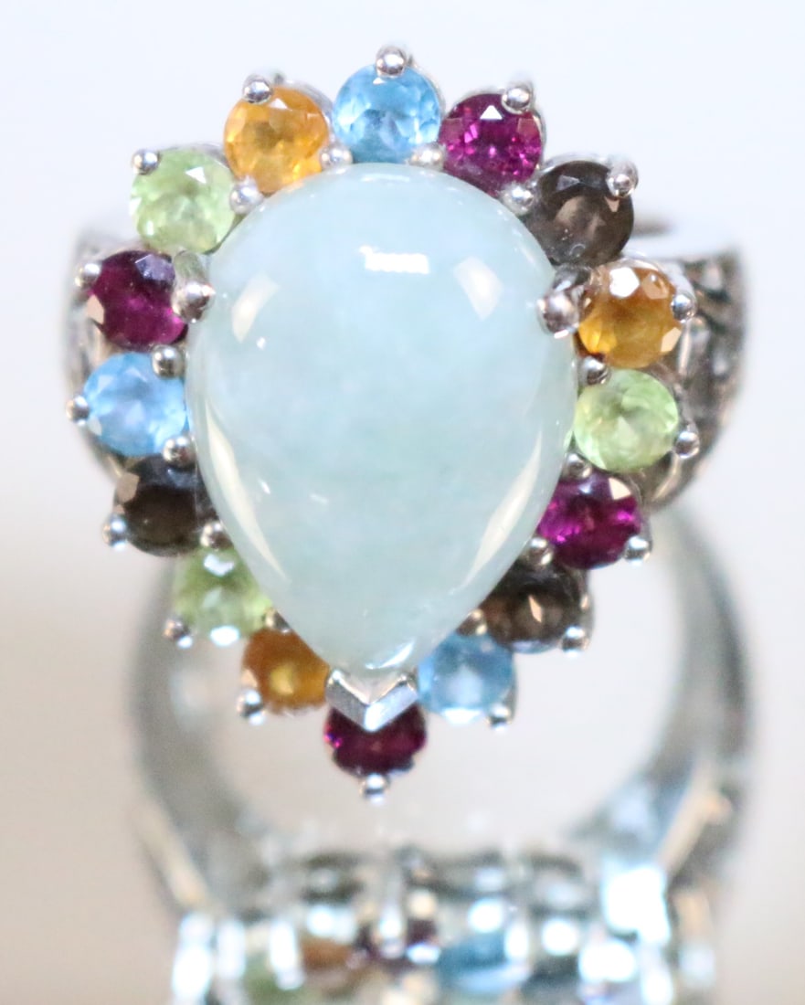 Sterling Silver EA Big Statement ring multi gemstone Larimar (1 of 6)