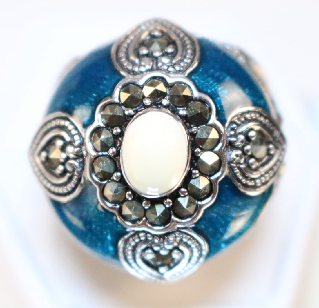 Big Sterling Silver Spinel Agate Enamel Dome Ring (1 of 5)