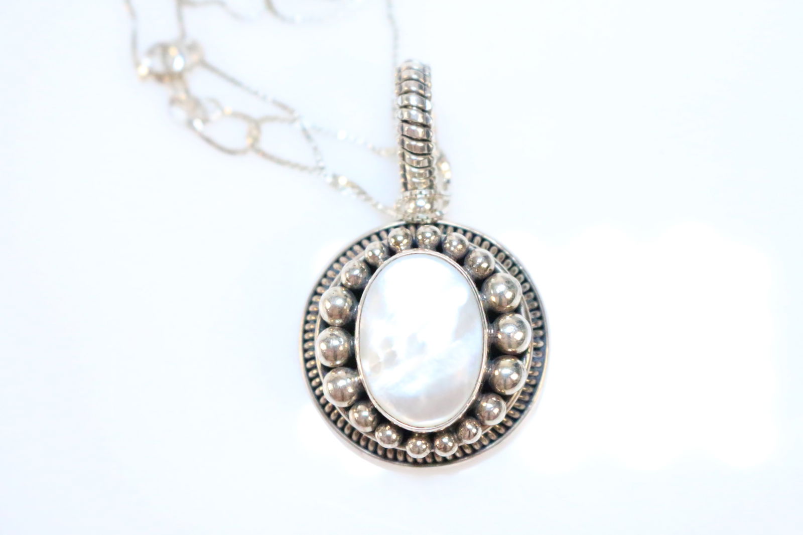 Suarti Bali Sterling Silver Large Beaded Moonstone  Pendant Necklace (1 of 5)