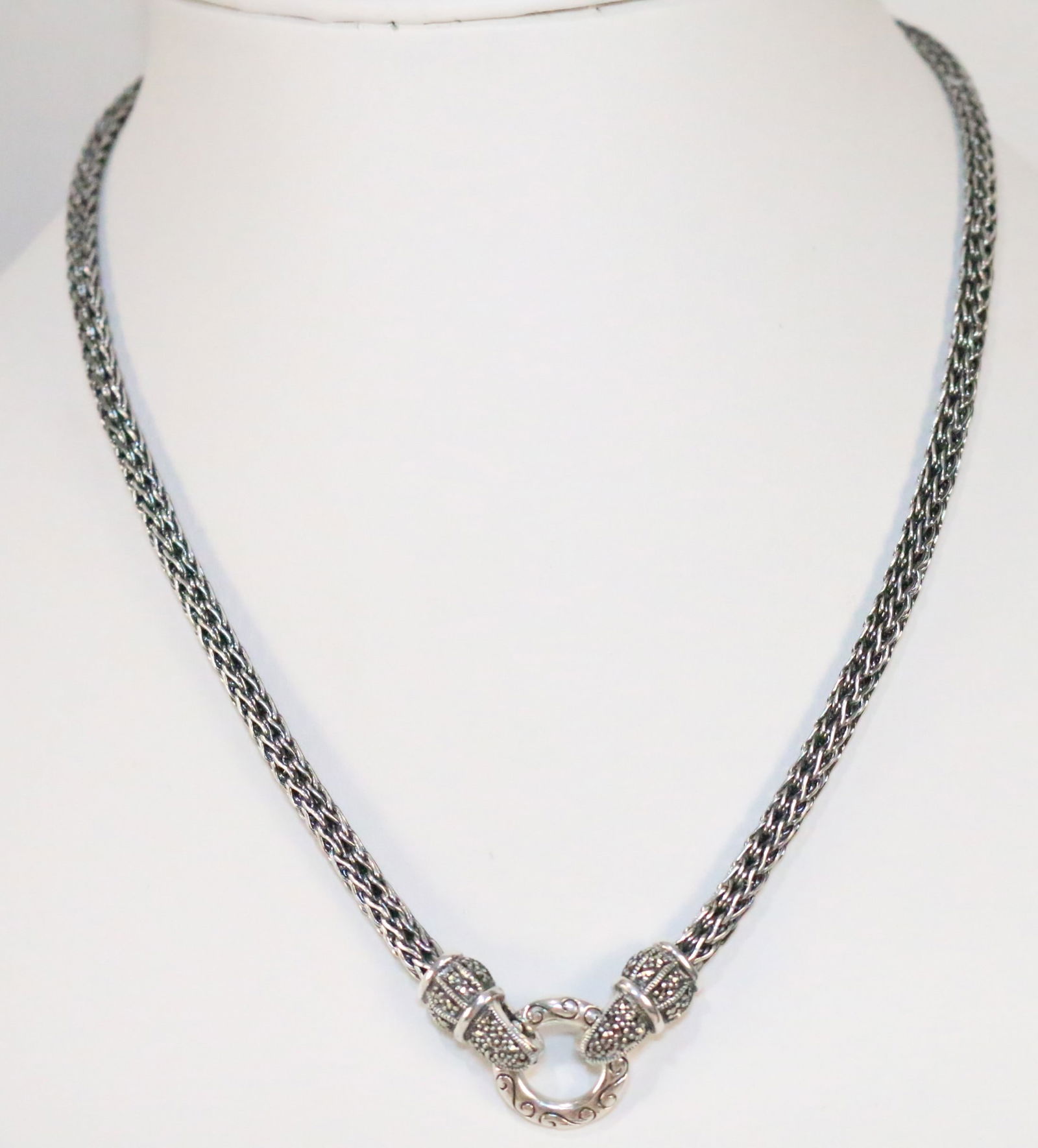 Sterling Silver CAN Thailand Foxtail Marcasite Necklace Chain (1 of 5)