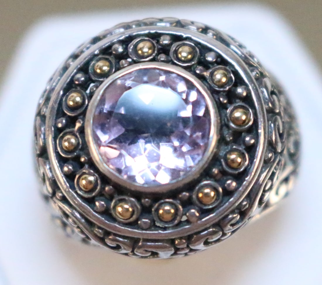 Samuel Benham BJC 18kt Gold Sterling Silver 3 carat Amethyst Statement Ring (1 of 8)