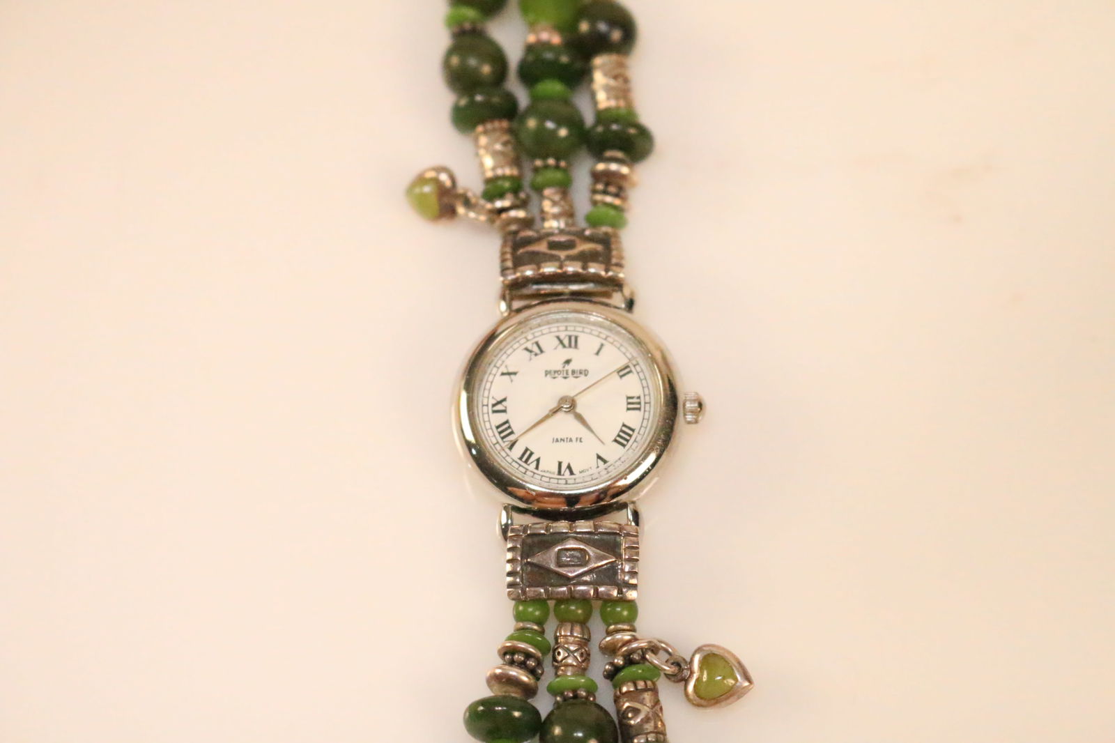 Native American Southwest Peyote Bird Sterling Silver Jade Charm Bracelet Watch (1 of 7)