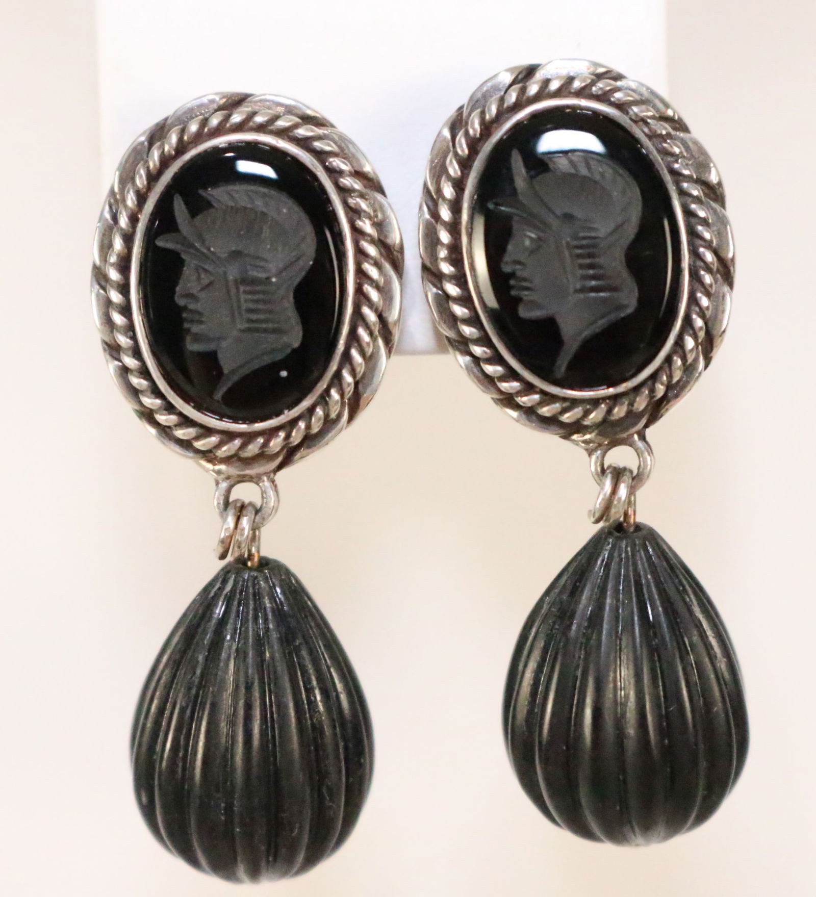 Stephen Dweck Sterling silver Black Onyx Cameo Drop Earrings (1 of 4)