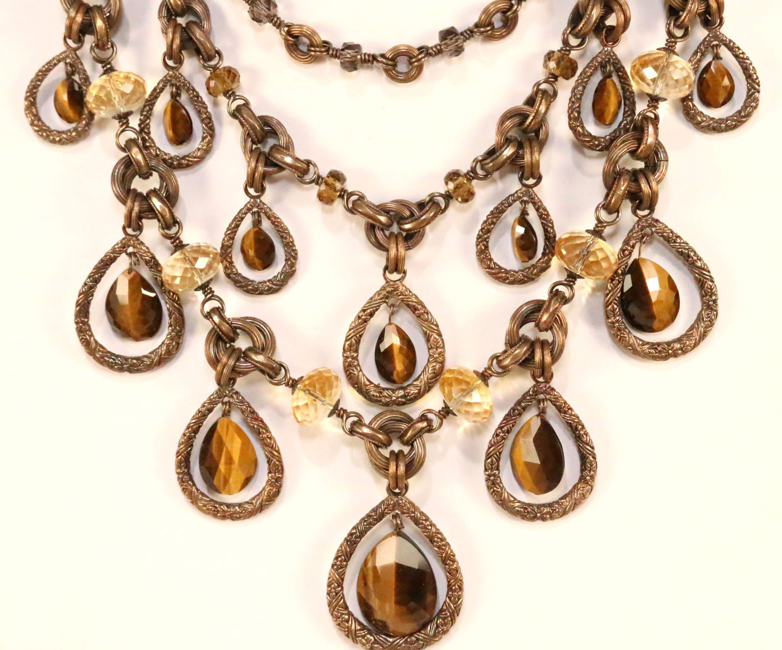 Stephen Dweck 3 chain Citrine Quartz tiger Eye Teardrop Necklace (1 of 6)